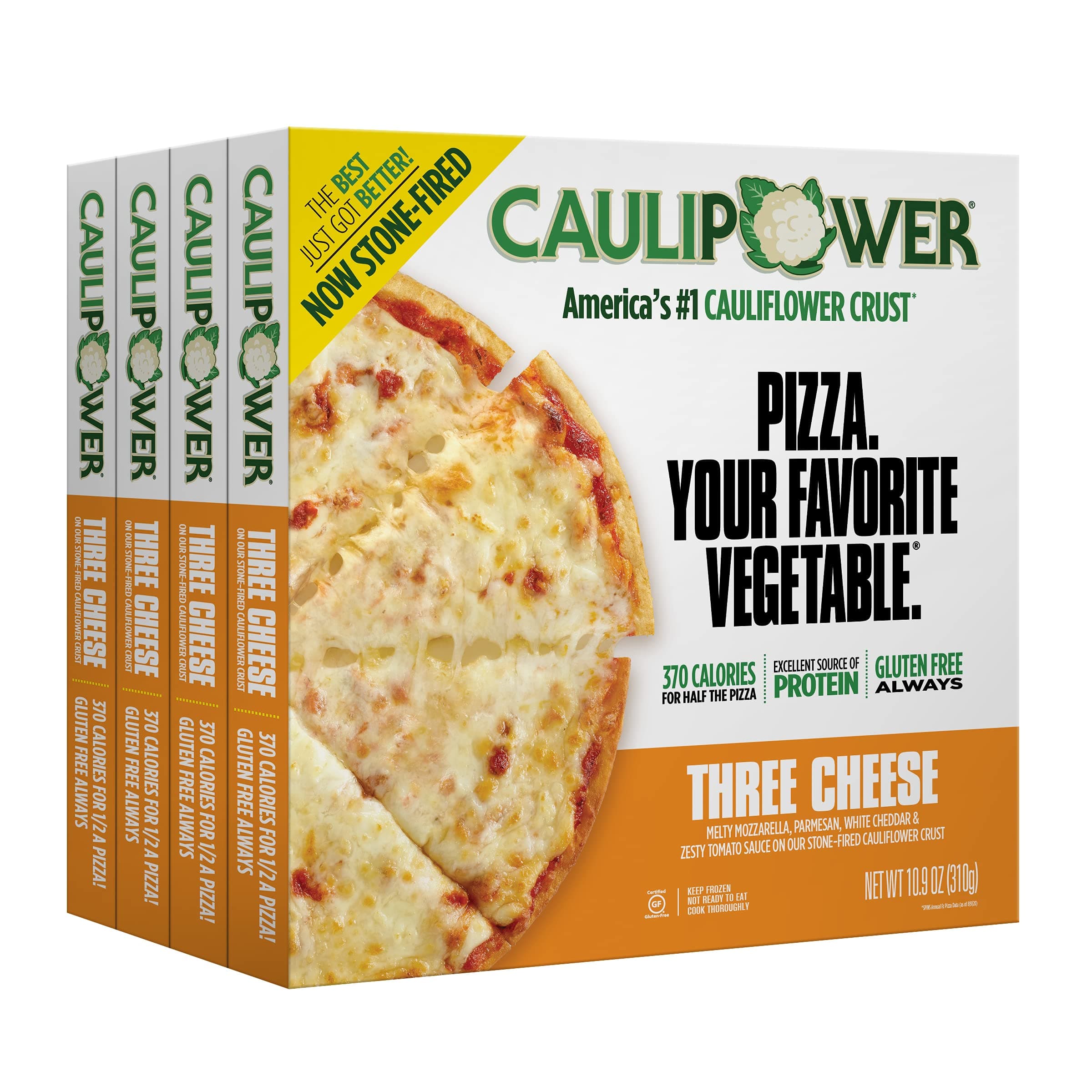 CAULIPOWER Three Cheese Stone-Fired Cauliflower Crust Pizza (4 Pack)