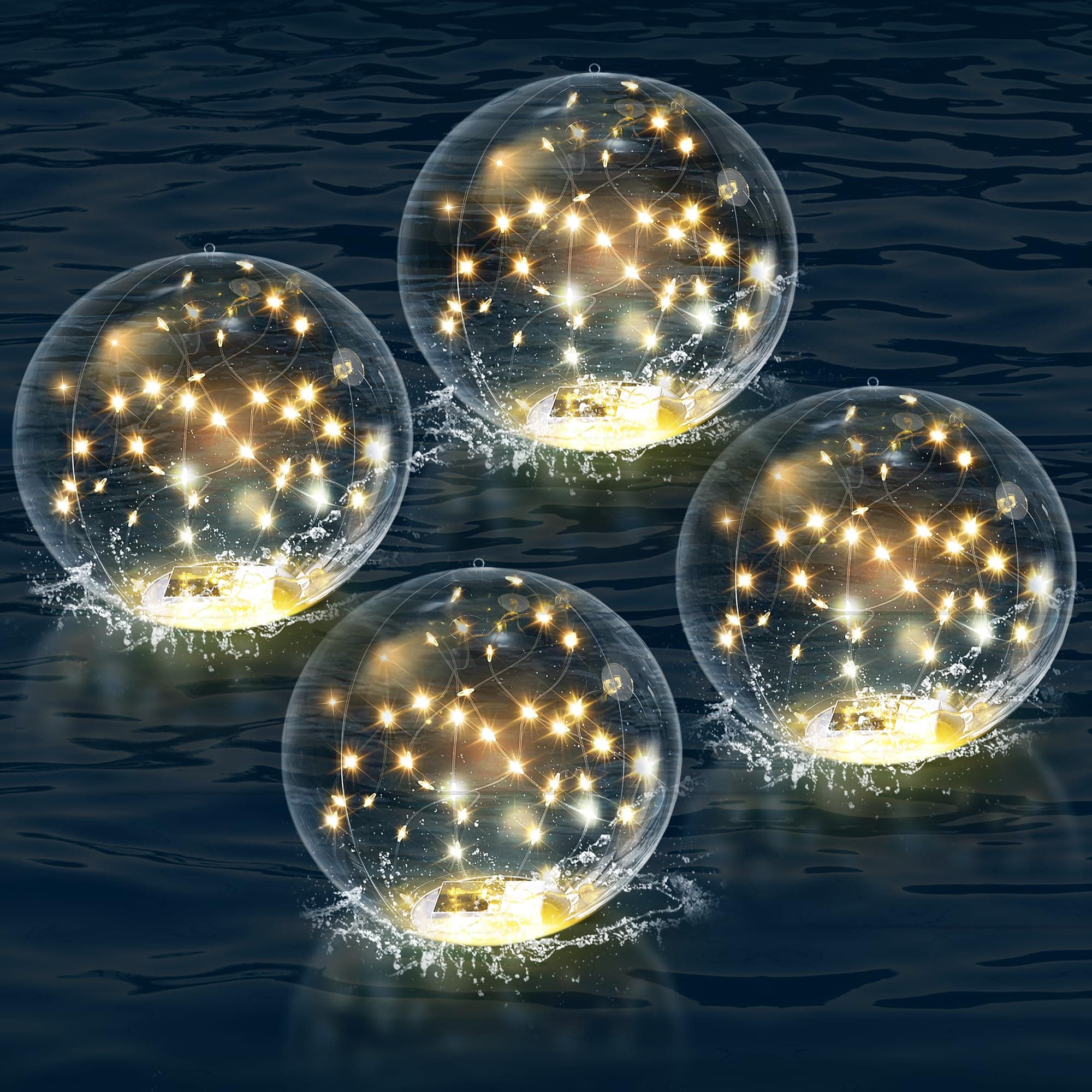 Solar Floating Pool Lights, 14" Inflatable Warm White LED Pool Lights That Float, Waterproof Pool Light Balls, Pool Accessories for Swimming Pools Yard Patio Party Outdoor Decor - 4 Pack