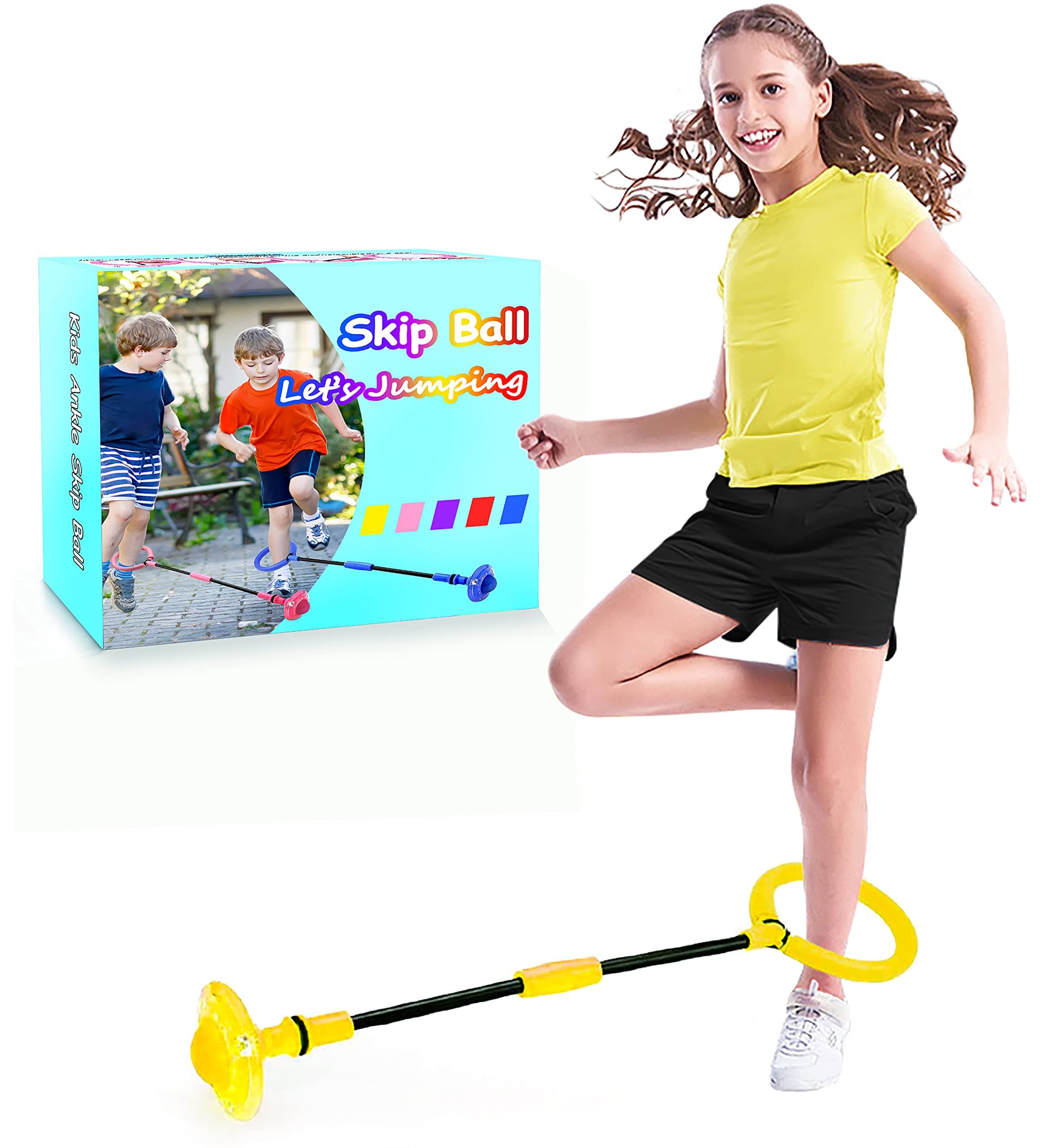 BEBJUILKids Skip Ball,Foldable Ankle Skip It Ball Flashing Jumping Ring Colorful Sports Swing Ball Fitness Fat Burning Jump Rope Exercise Skipping Toy for Kids