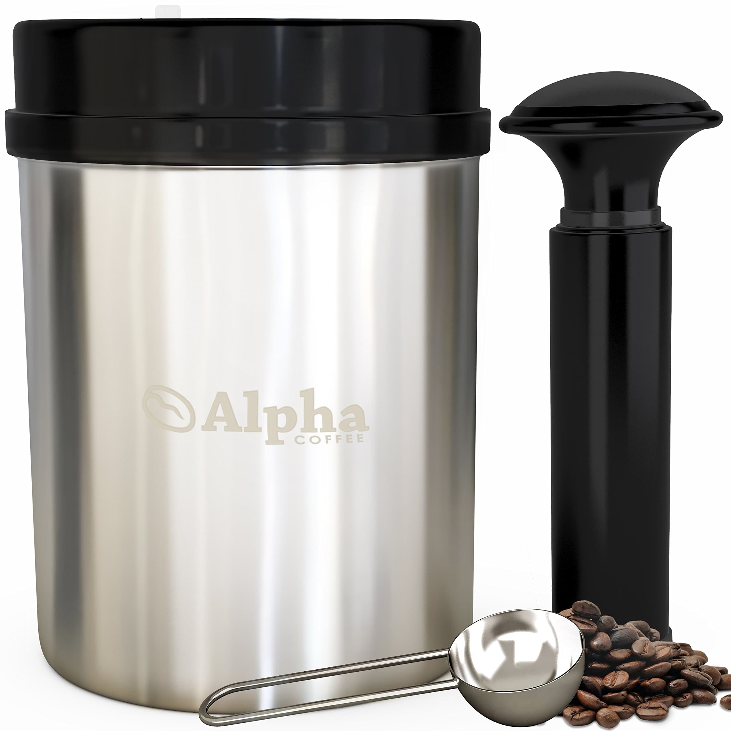 True Vacuum Seal Coffee Container. Upgraded Model. Best Storage for Whole Bean & Ground. Stainless Steel Canister and Scoop.
