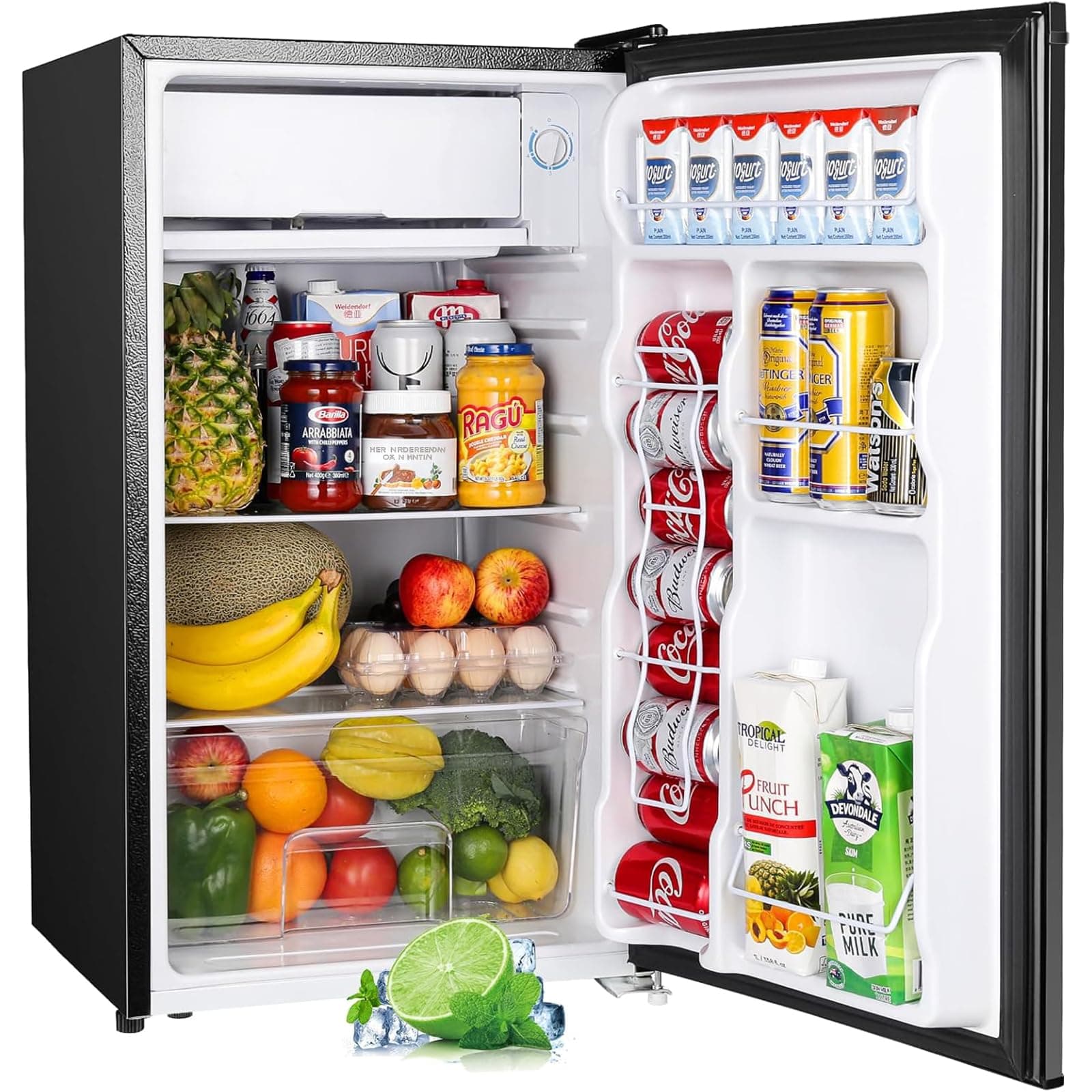 3.2 Cu.Ft Mini Fridge with Freezer, Single Door Compact Refrigerator, Adjustable Thermostat, Small Refrigerator for Dorm, Bedroom, Office, Black-BR321