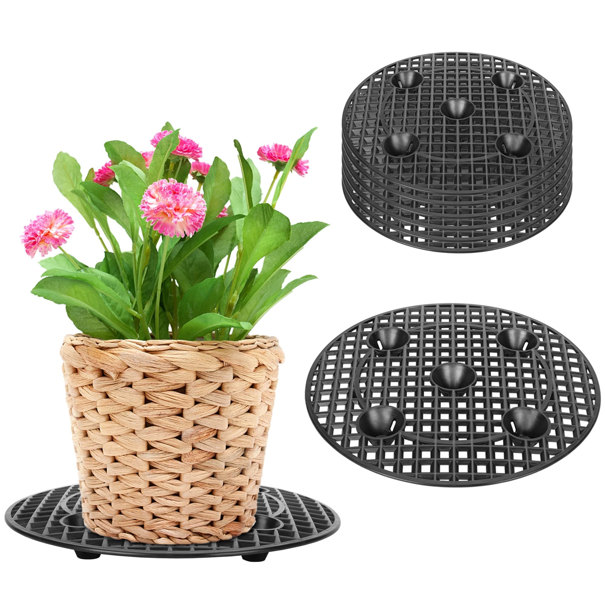 - moonoom 8 Pcs Plants Pot Elevator, 12 Inch Plastic Flower Plant Stands, Portable Patio Planter Holder for Indoor Outdoor Preventing Floor Patio Deck from Damage and Rot