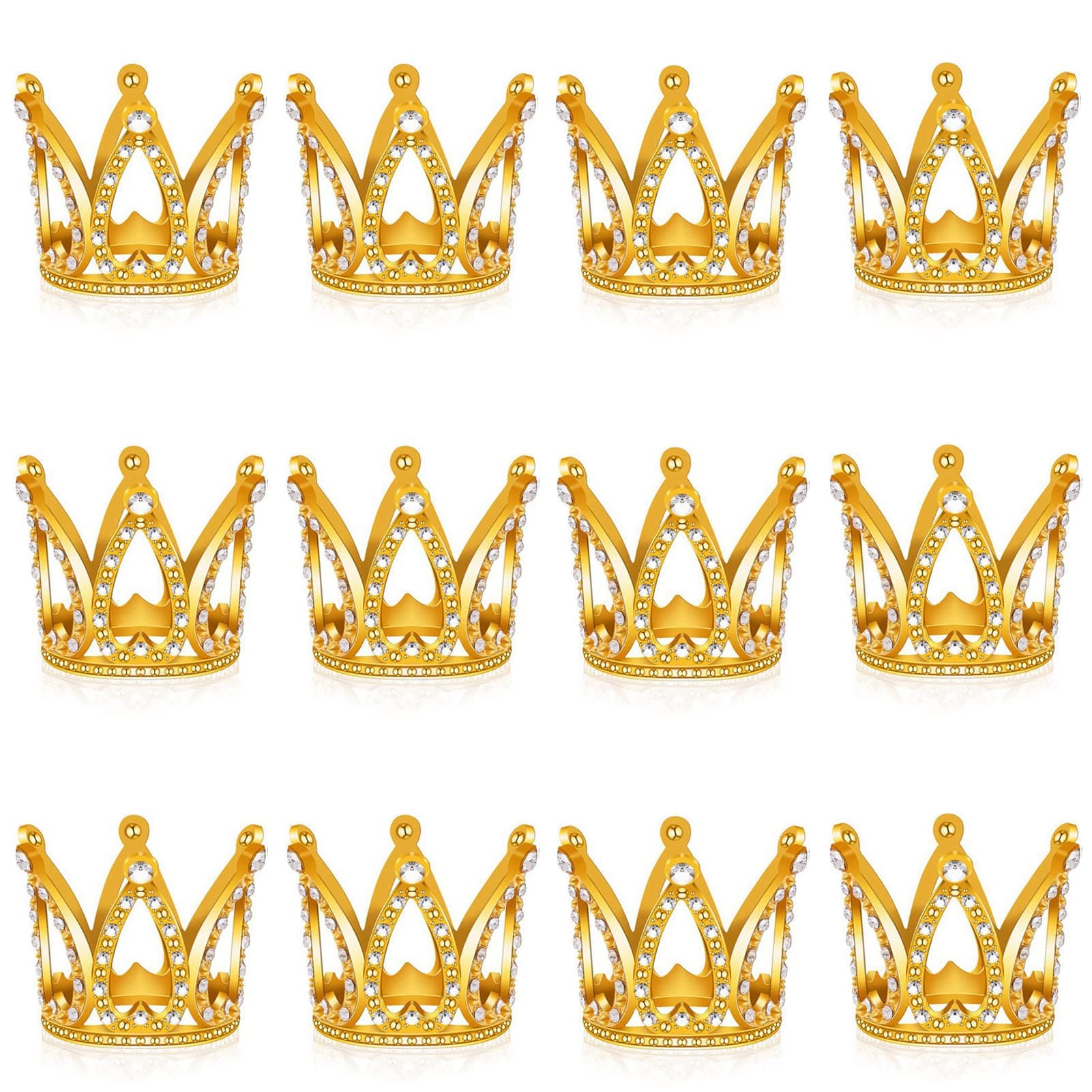 MEMOVAN Crown Cake Topper 12pcs Mini Gold Crown Tiny Crown Tiara Cake Ornaments Mini Baby Crown Cake Cupcake Decoration for Wedding Birthday Baby Shower Queen Princess Cake Photo Party