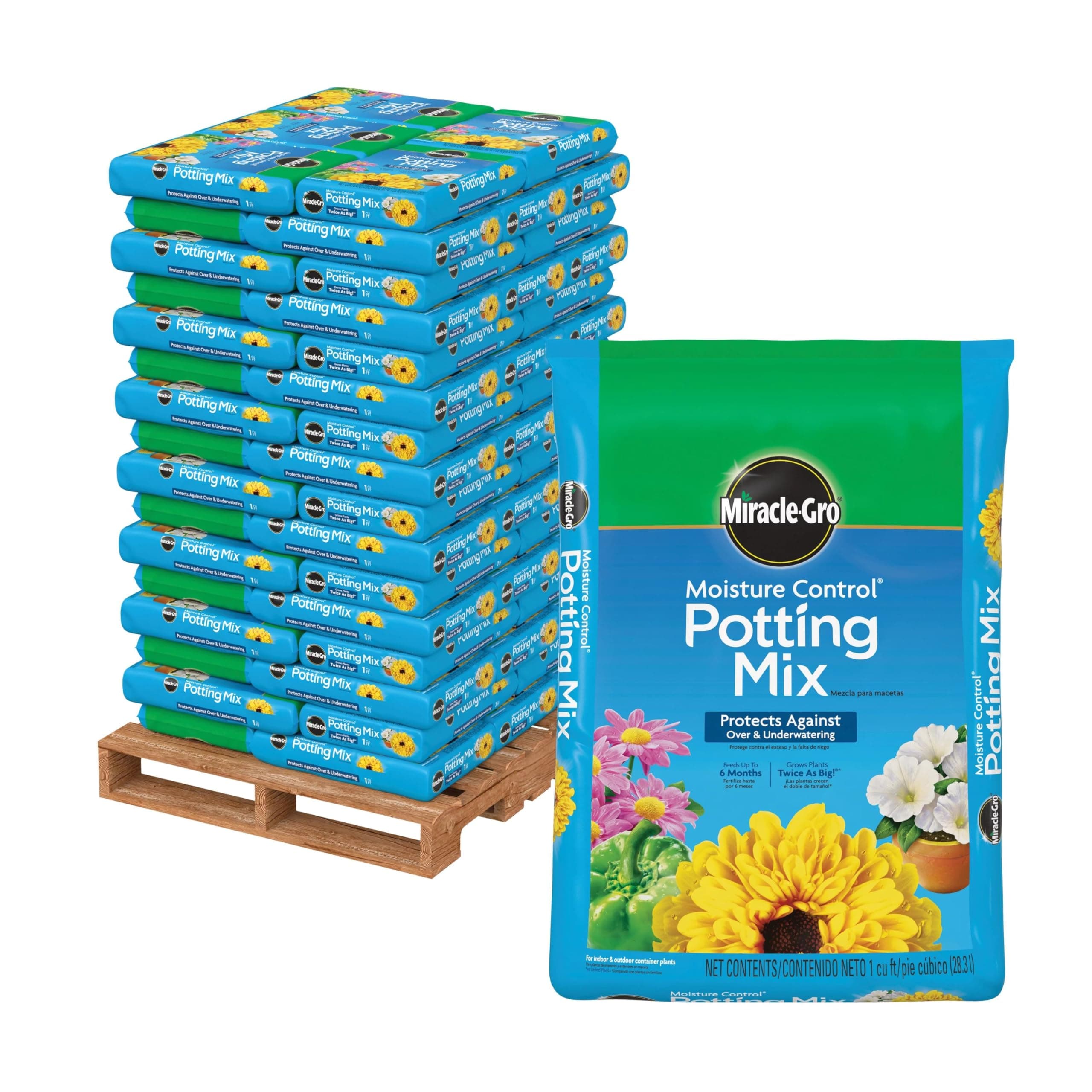 Miracle-Gro Moisture Control Potting Mix Bulk Pallet, for Container Plants, Protects Against Over- and Under-Watering, 1 cu. ft. Bags, Pallet of 80
