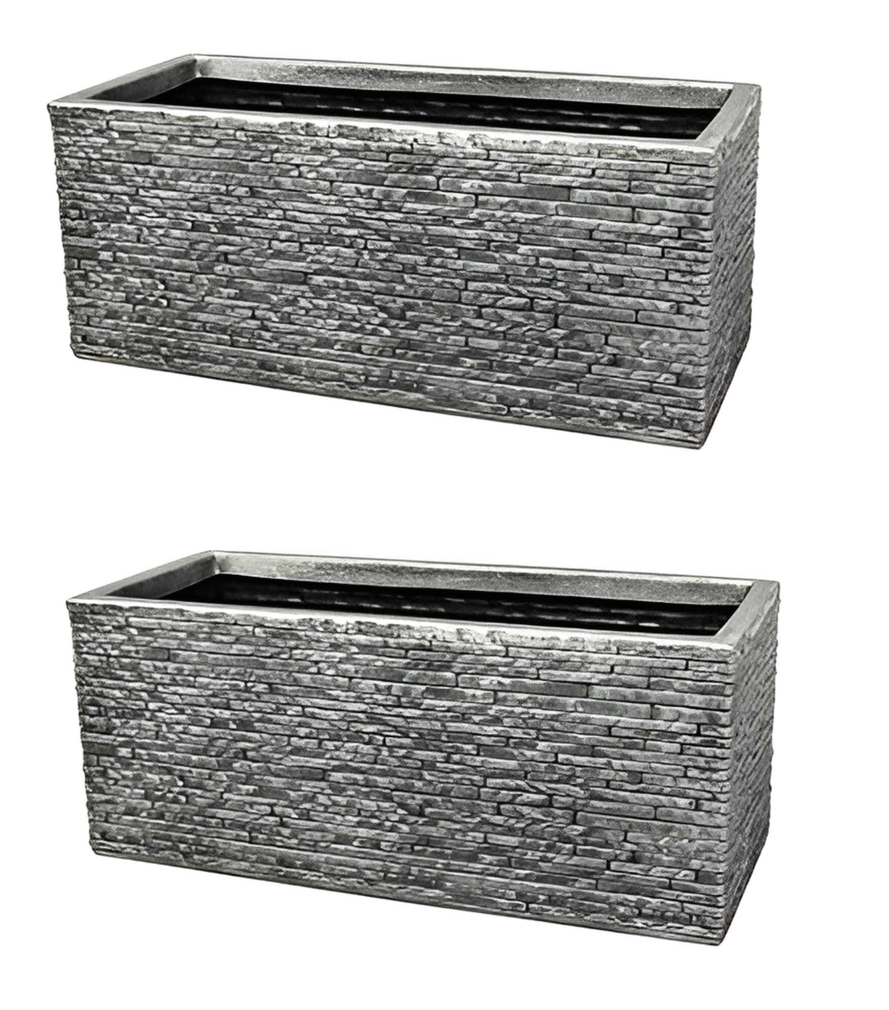 Strata 2 x GN576 Slate Lightweight Garden Planter Trough Grey Brick Stone Effect Plastic Garden Trough Planter Patio Flower Pot -Measures 60x 25x 25.5