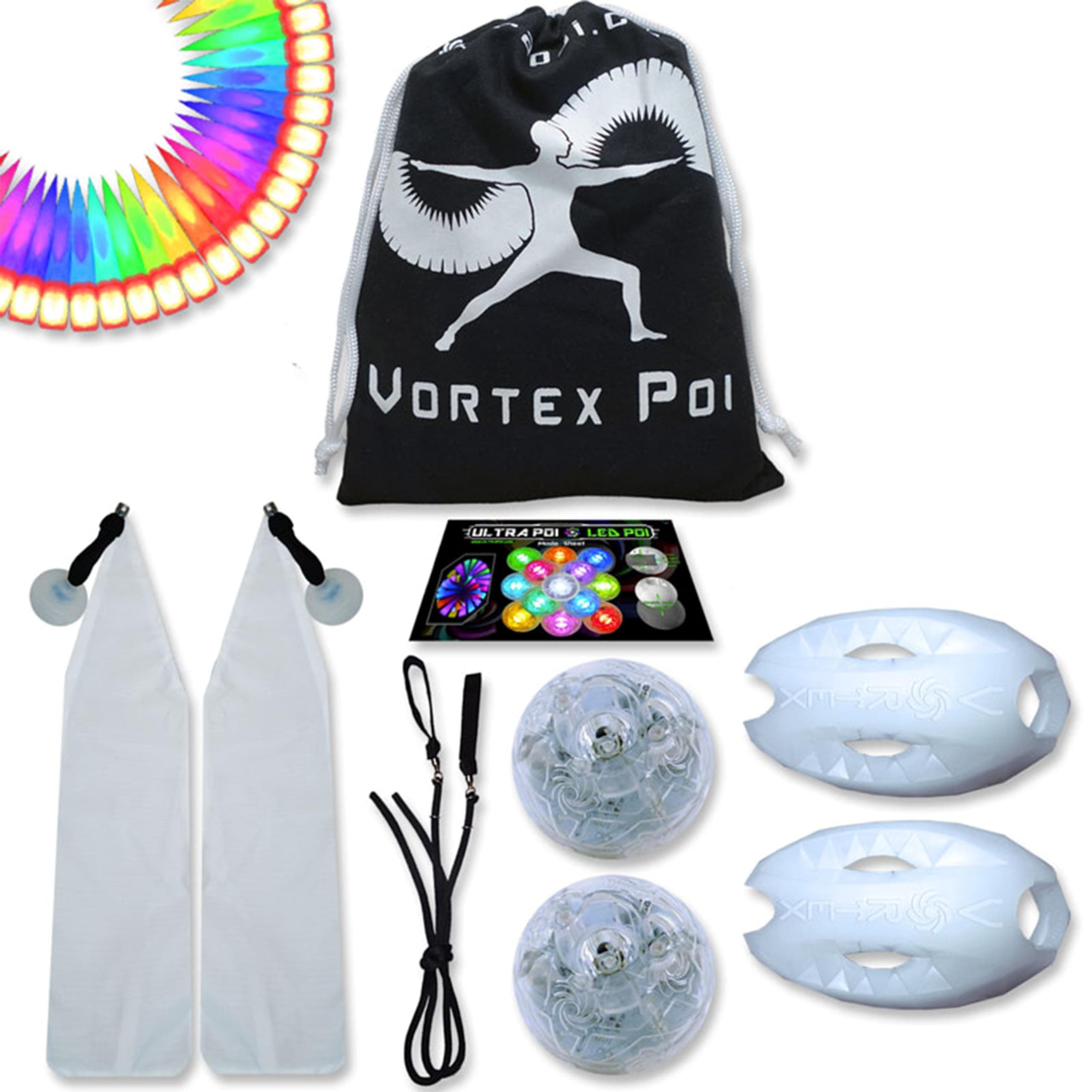 UltraPoi Vortex Poi w/UltraKnobs - LED Poi Set - Best Light Up Glow Poi - Flow Rave Dance - Spinning Light Toy