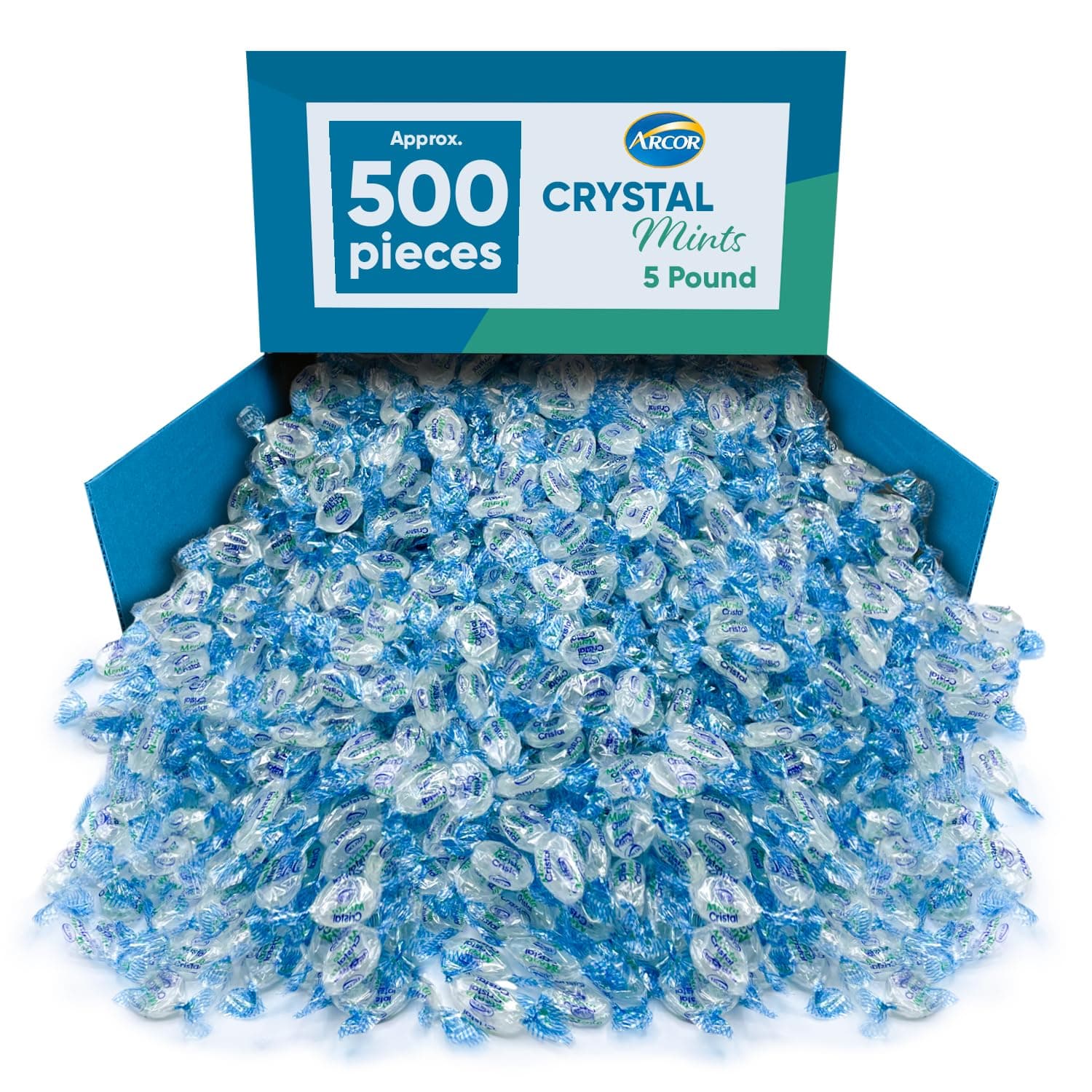 JO SWEETS Arcor Crystal Mints Hard Candy - 5 Pounds Approx 500 Pieces - Blue Crystal Mints Hard Candy - Bulk Candy, Individually Wrapped Christmas Candy - Breath Mints Perfect Christmas Candy