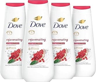 DoveBody Wash Rejuvenating Pomegranate & Hibiscus 4 Count for Renewed, Healthy-Looking Skin Gentle Skin Cleanser with 24hr Renewing MicroMoisture 20 oz