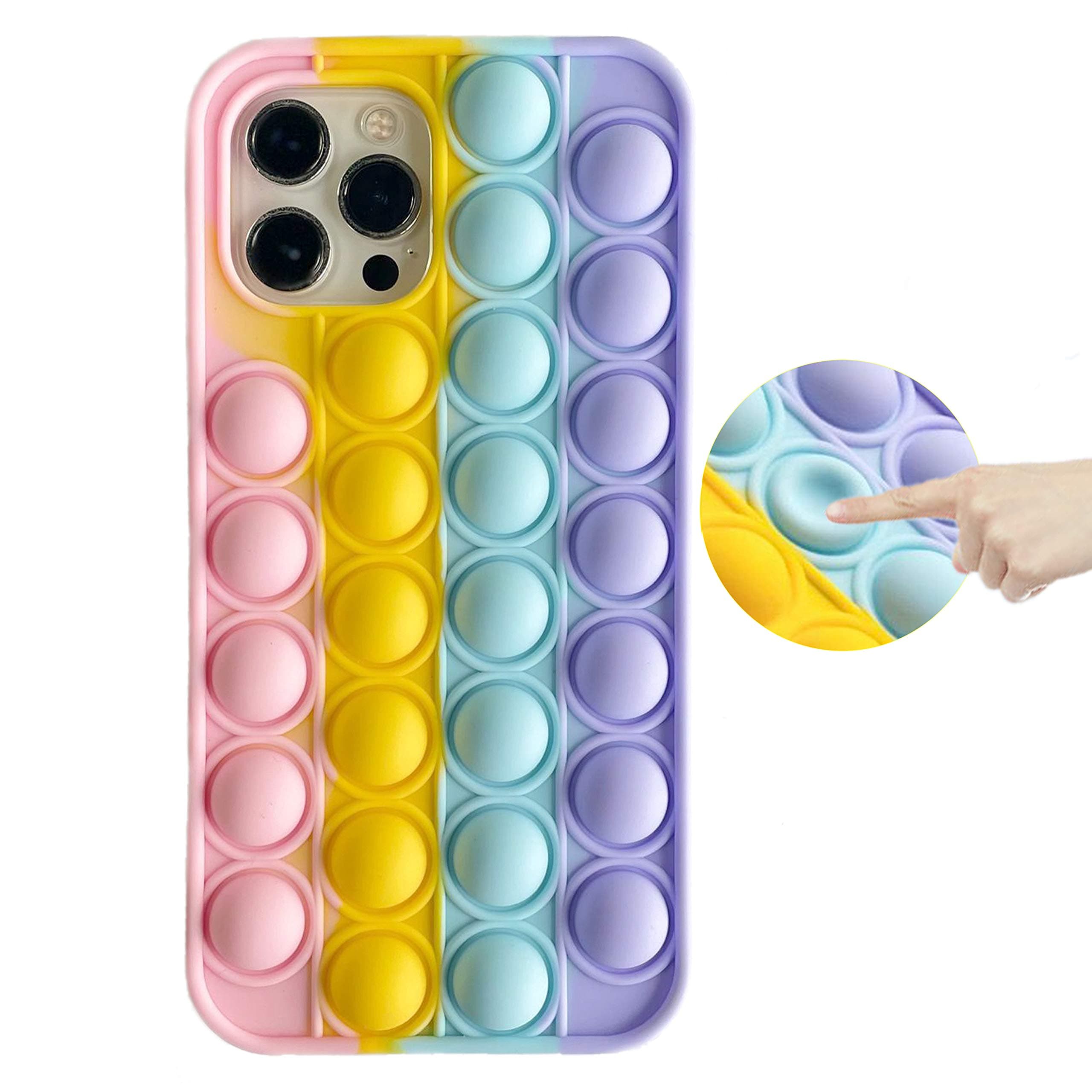 HikerClub iPhone SE 2020 Case, iPhone 7/8 Case,iPhone 6 / 6s Case - Push Pop Bubble Fidget Toy Phone Case Soft Silicone Rainbow Case Release Stress Shockproof Cover for Girls (Rainbow)