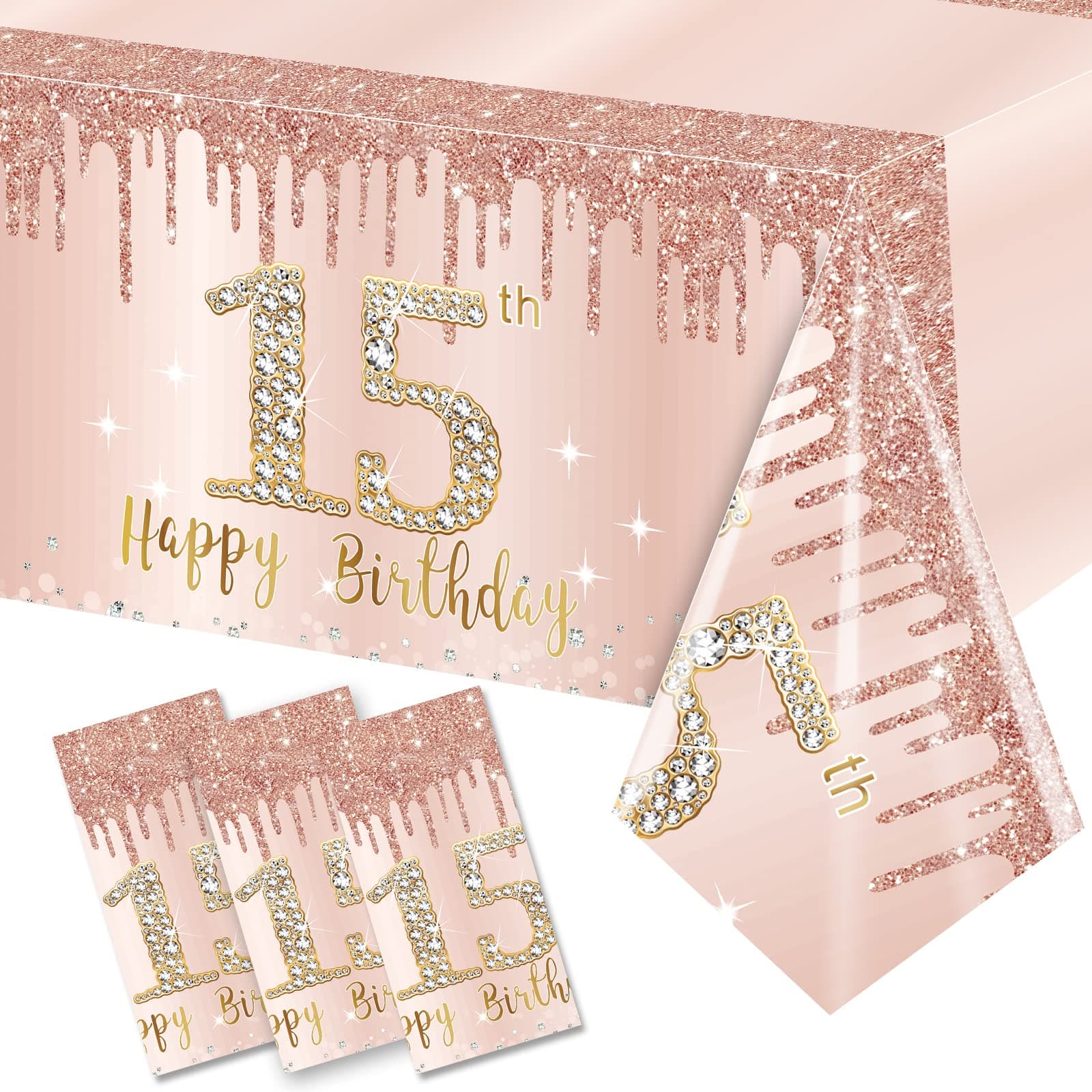 3 Pack 15th Birthday Tablecloth Decorations