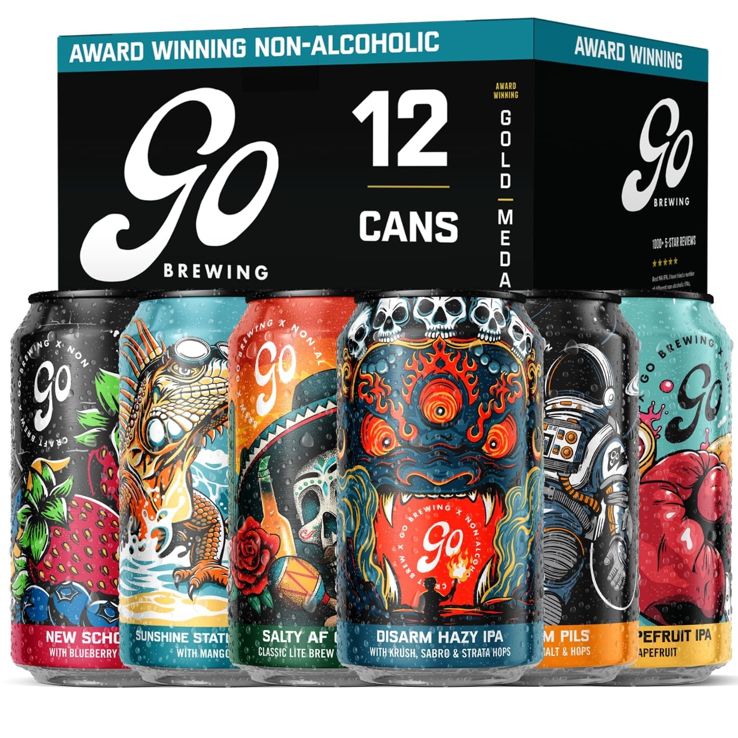 Go Brewing - 12 Mixed Pack Non-Alcoholic Craft Brew Small Batch Classic Ingredients Non Alcoholic Assorted Variety Low-Calorie, Na Ideal For Any Occasion (12 Oz, Pack)