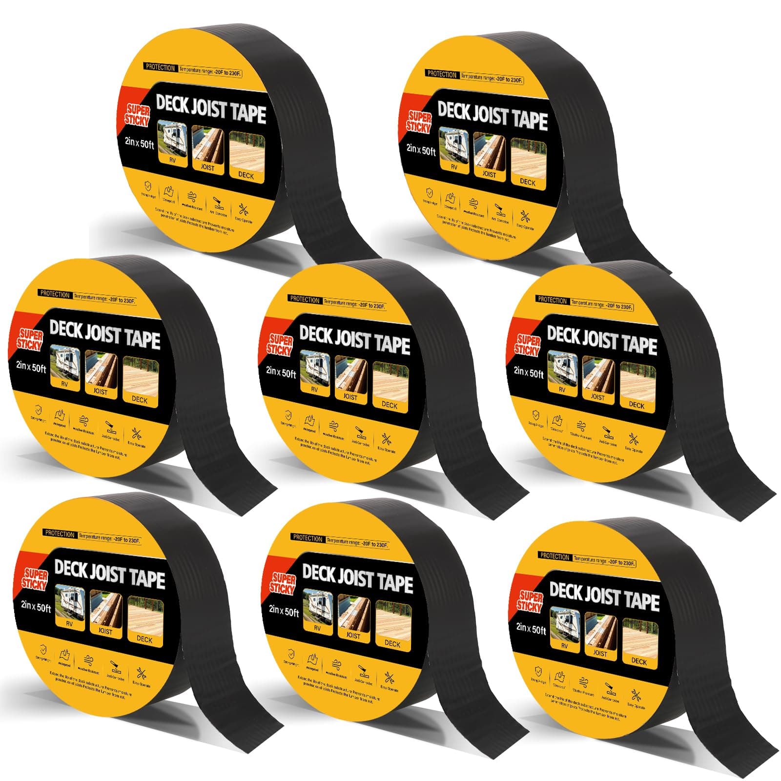 CEWOR 8 Pack Deck Joist Tape for Decking, 2" x 50' Butyl Sealant Tape, Weather Resistance Deck Flashing Tape, Waterproof Seal Roof Tape for Repairing Wood Joists & Beams Protection