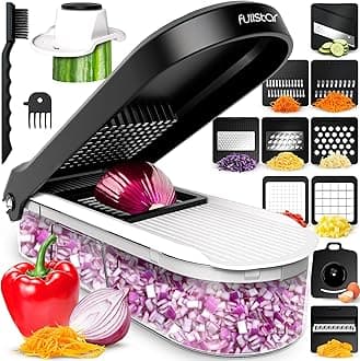 Fullstar Multifunctional Vegetable Slicer and Mandolin Slicer or Cube, Onions, Carrots, Cucumbers, Fries, Fruits - Vegetable and Cheese Grater - Kitchen Accessories (Compact 10-in-1 White)