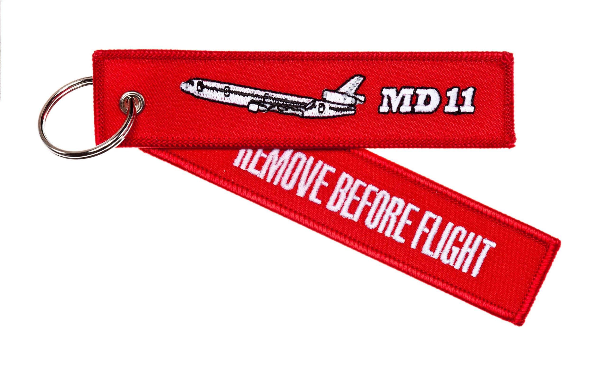 ' REMOVE BEFORE FLIGHT ' - McDonnell Douglas MD-11 Luggage/keychain tag incl. chrome keyring