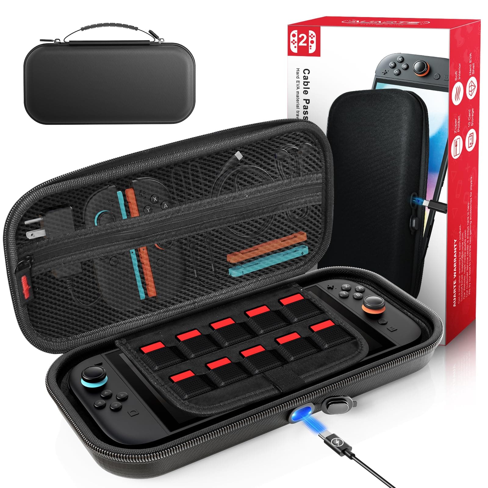 - Auarte [Charge Inside Switch 2 Carrying Case for Nintendo Switch 2 Console 2025 / Switch Original/Switch OLED, Slim Travel Carry Case for Switch 2 Accessories with 10 Game Card Storage (Carbon Black)