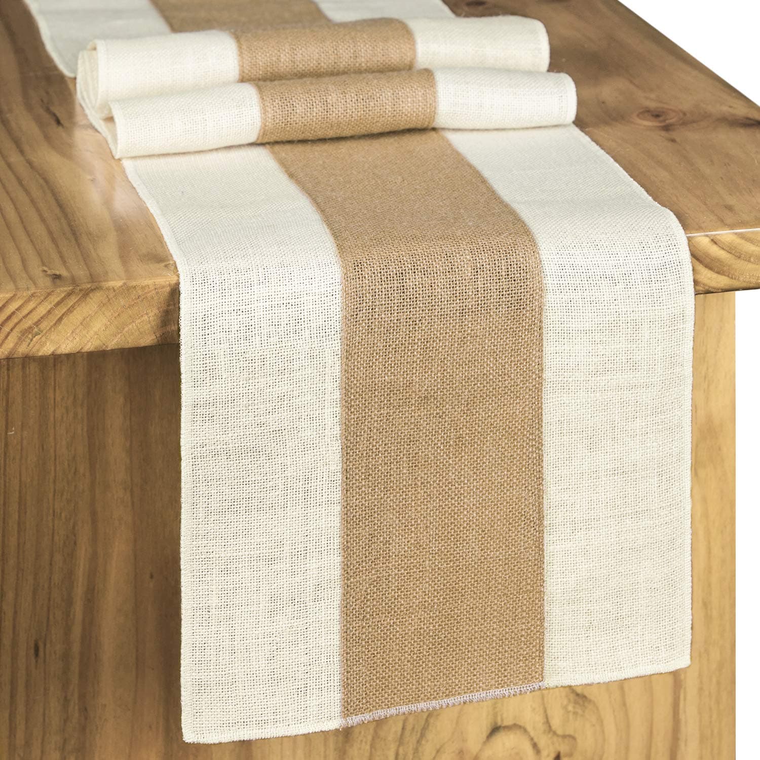 Letjolt Burlap Table Runner - Rustic Farmhouse Decor With Macrame and Jute Woven Fabric, Light Color Edge 12x108 Inches