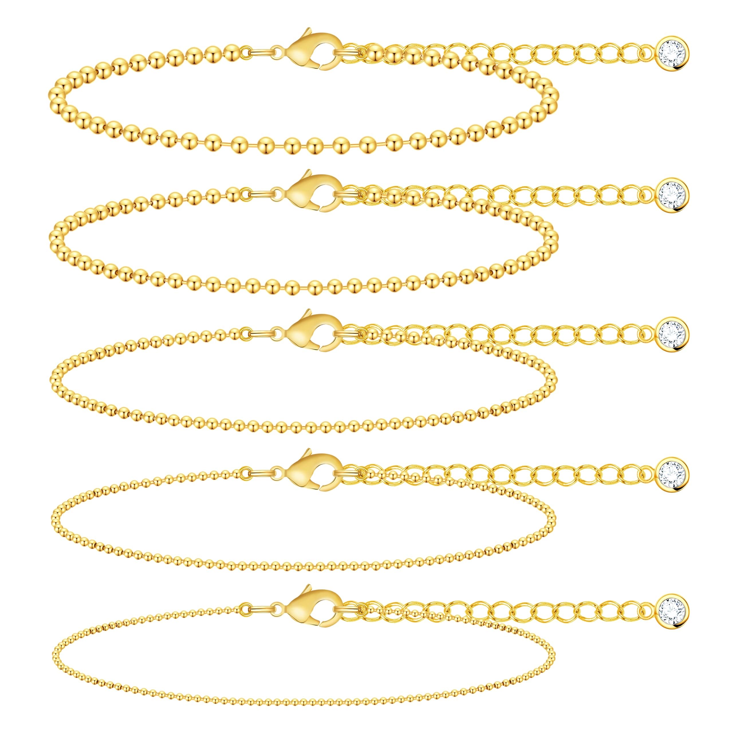 Gold Bracelets Set for Women Stack, Dainty Thick Bracelets Stack for Women Trendy, Simple Thin Gold Plated Cuff Stackable Bracelets With Beaded Cuban Paperclip Snake Rope Bangle Hand Chain Jewelry