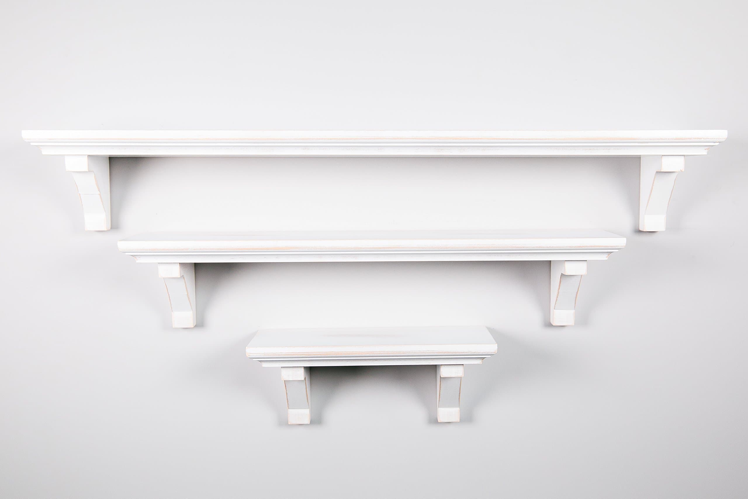 White Distressed Standard Wood Shelf Set - 3" Deep