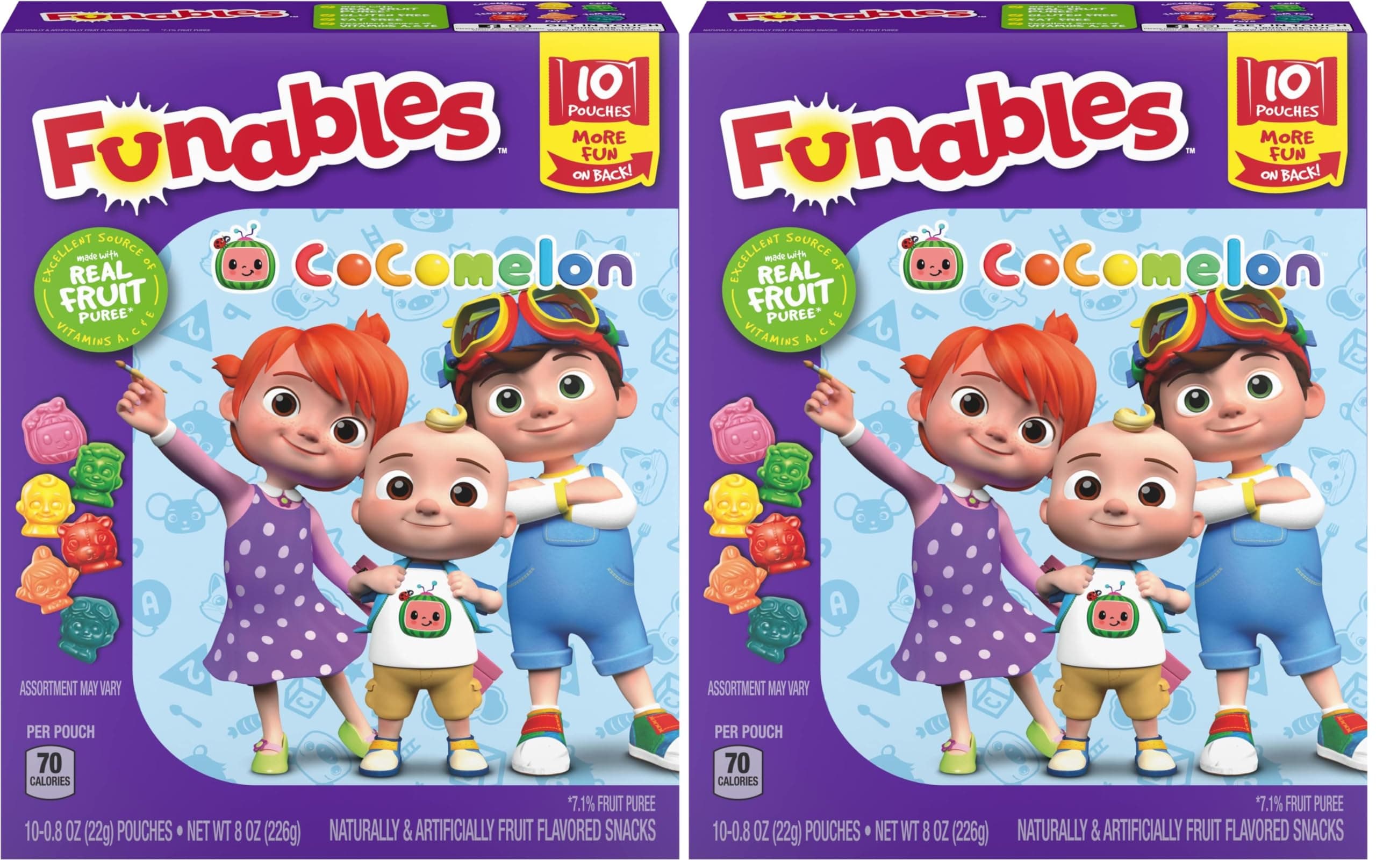 Fruity Snacks, Cocomelon, Assorted Fruit Flavored Snacks, 0.8 oz 10 ct (Pack of 2)