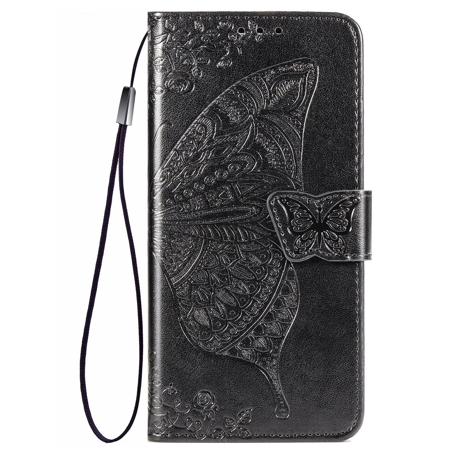 DiGPlus for iPhone 14 Wallet Case, [Butterfly & Flower Embossed] Leather Wallet Case Flip Protective Phone Cover with Card Slots and Kickstand for iPhone 14 6.1" (Black)