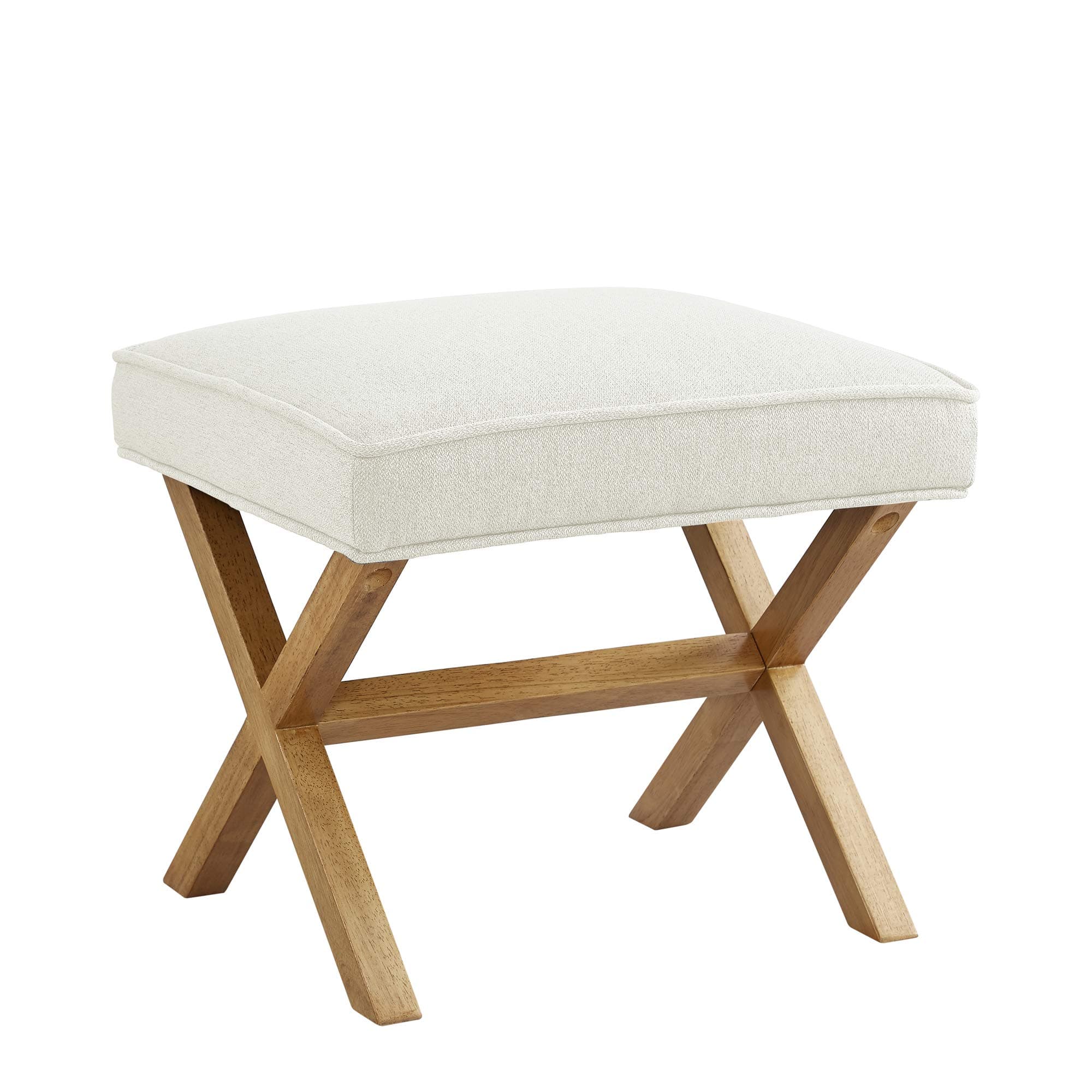 Small Ottoman Foot Rest, Mid-Century Modern X Square Polyester Foot Stool, Linen, Ivory White, 18"D x 19.8"W x 18.3"H