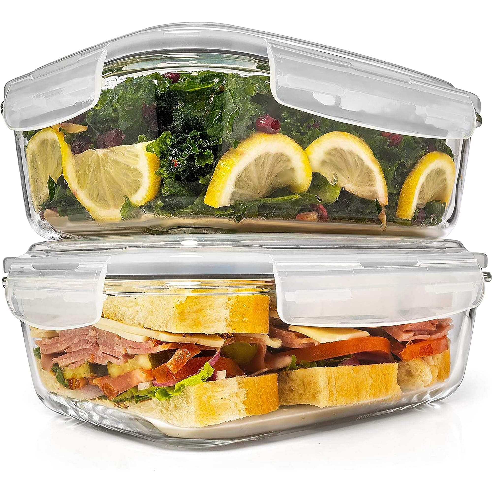 Razab 6.5 Cups / 52 Oz 4 Piece (2 Containers + 2 Lids) Glass Food Storage Containers Set with Airtight Locking Lids - For Storing, Baking & Serving BPA Free, Leakproof - Microwave, Freezer & Oven Safe