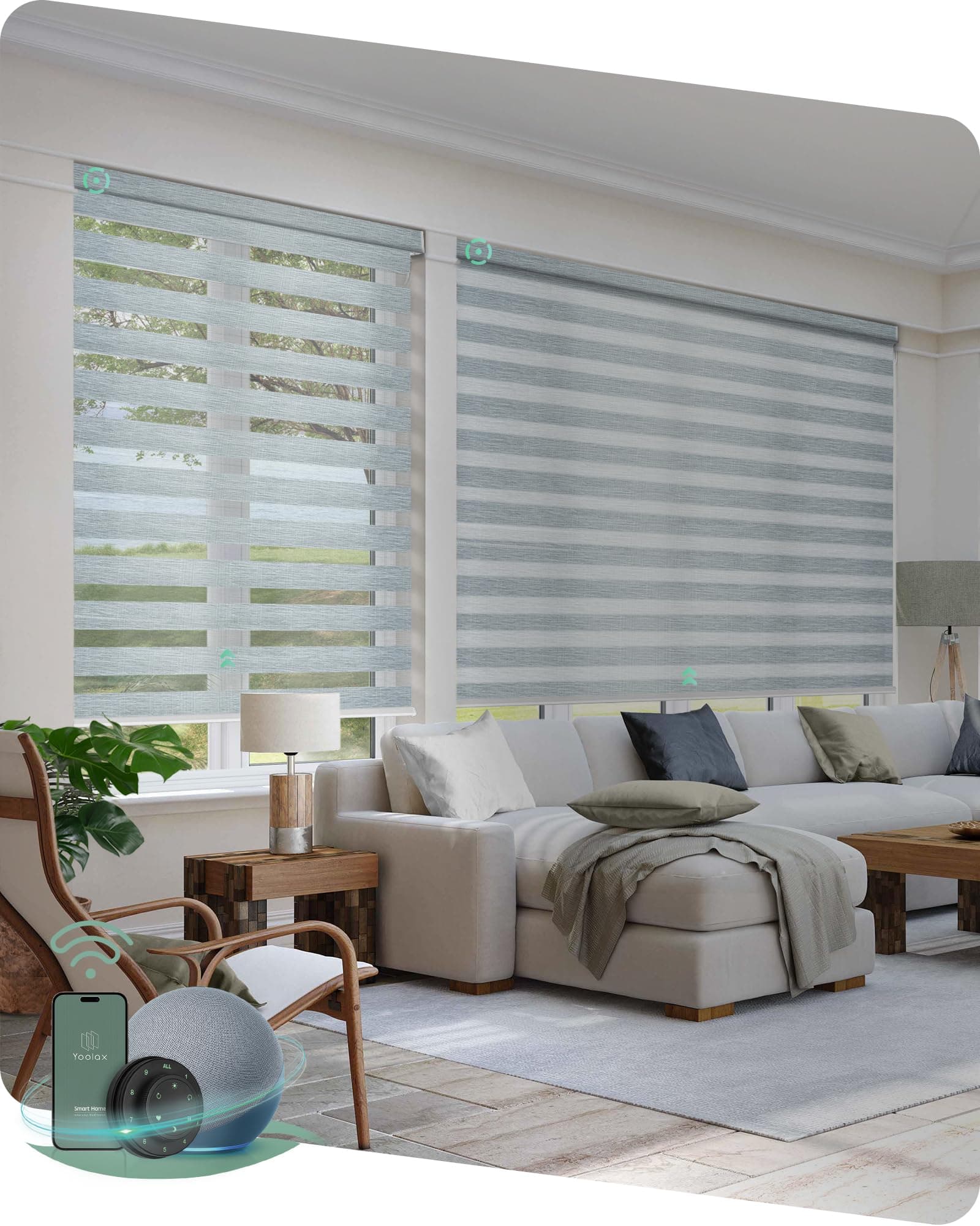 Yoolax Motorized Zebra Blinds Works with Alexa, Motorized Blinds with Remote Custom Size, Privacy Electric Zebra Shades for Windows (80% Shading Luxury Grey)