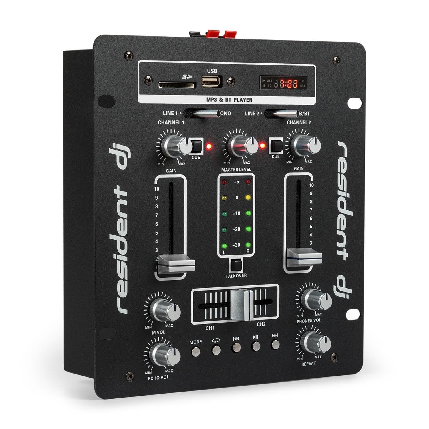 resident dj DJ-25 Mixer Amplifier - Bluetooth, USB, Wireless, Entry-Levels Mixong Console with All Important Functions and Connection Oprtions, CUE Controller, Echo Function, Black/White