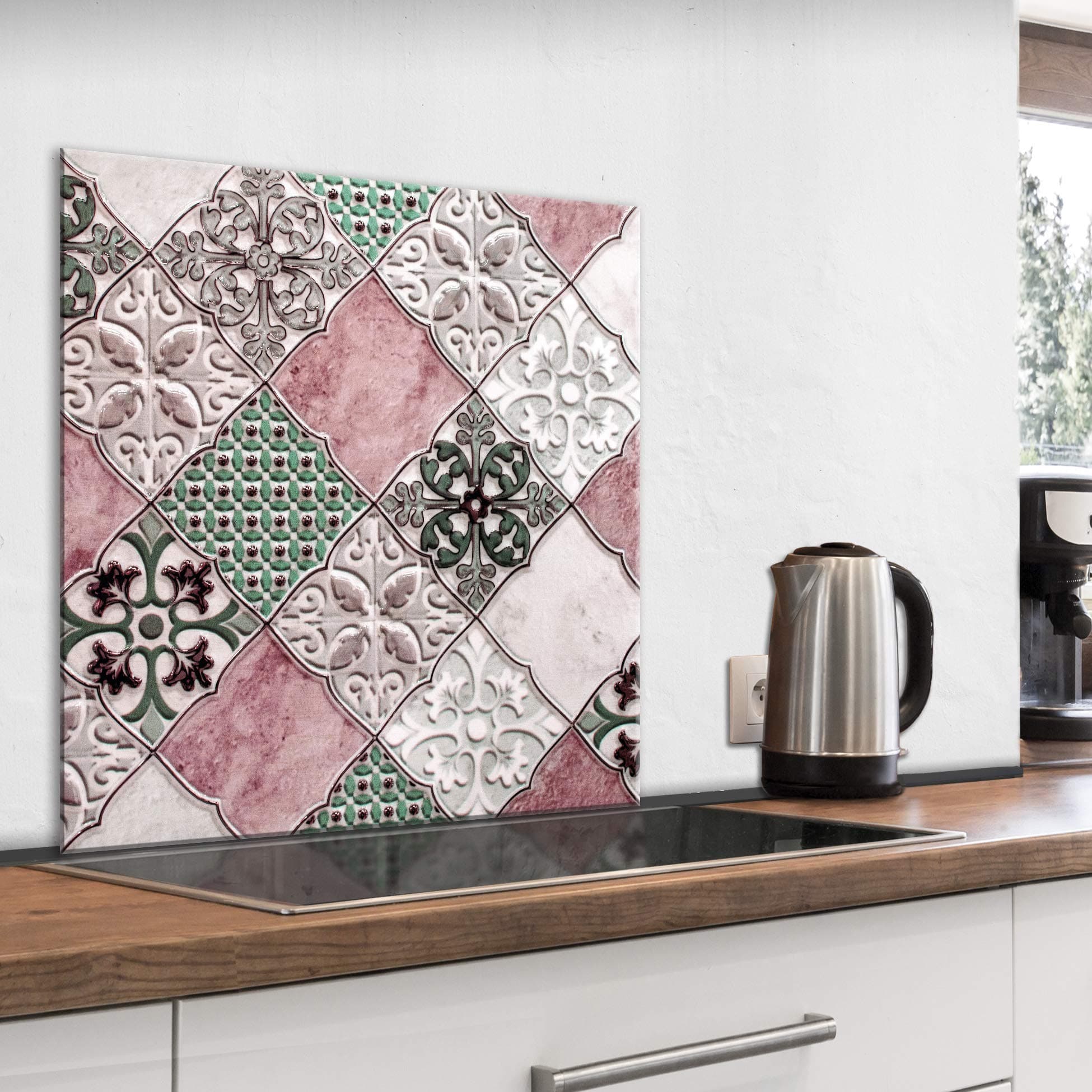 murando Glass Splashback for Kitchen Backsplash Cooker Protector Tempered Glass Decorative Wall Art Panel Heat Resistant Graphic 80x80 cm / 32"x32" Tiles Mosaic f-B-0297-aq-a