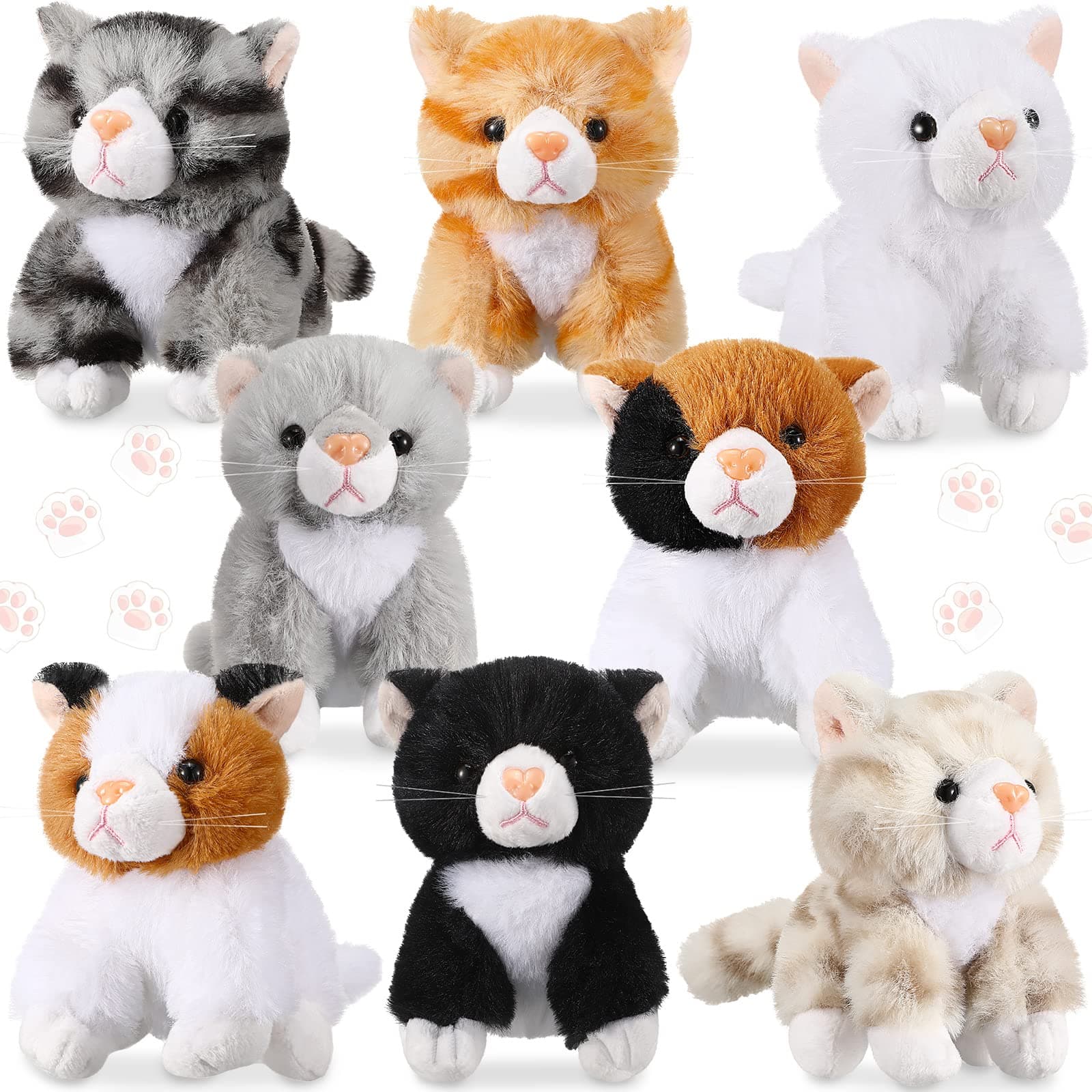 Sumind 8 Pcs Cat Stuffed Animals Bulk Plush Pets 5 Inch Cute Assorted Plush Cats Horse for Birthday Halloween Christmas Party Favors Favors(Long Hair Cat)