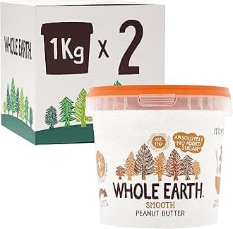 Whole Earth SMOOTH Peanut Butter , All Natural Ingredients, No Added Sugar, Gluten Free, Vegetarian & Vegan Friendly 2 x 1kg Tub