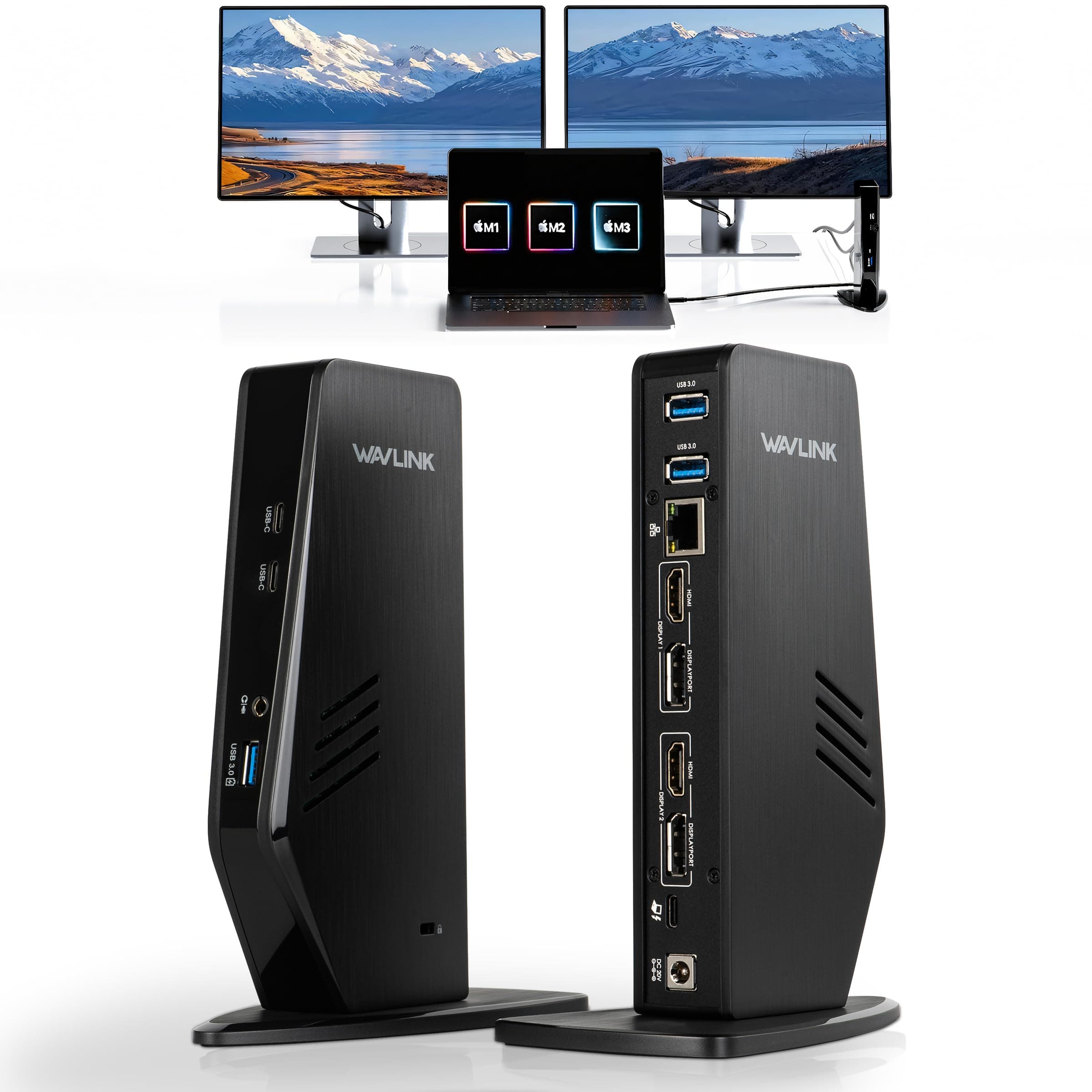 WAVLINK USB 3.0 and USB-C Universal Laptop Docking Station with 100W, Dual Monitor Docking Station for Windows or Mac, 4K HDMI (2 HDMI,2 Display Ports,3 USB-A, 2 USB-C, Ethernet, Audio&Mic)