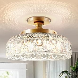 Lamomo Semi Flush Mount Ceiling Light, Upgraded Larger 12 Inch Golden Hallway Light Fixture, 3 Light Globe Glass Close to Ceiling Scone,Indoor Hanging Light for Bedroom Kitchen Porch Hallway