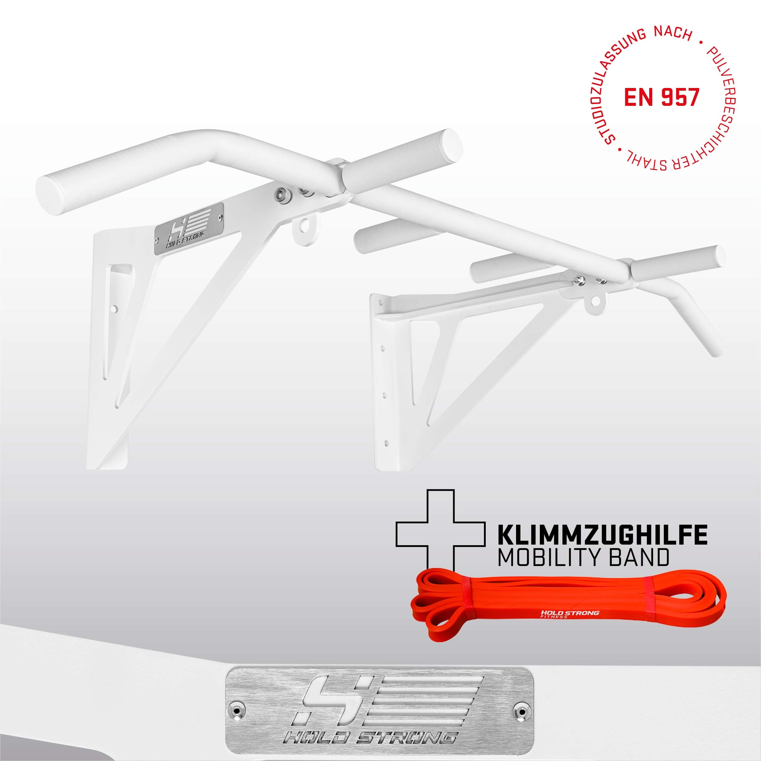 Pull-up bar by Hold Strong fitness – 6 handle widths for wall mounting / professional quality and studio-approved (EN 957 Certified) / HS-K-W6W – white