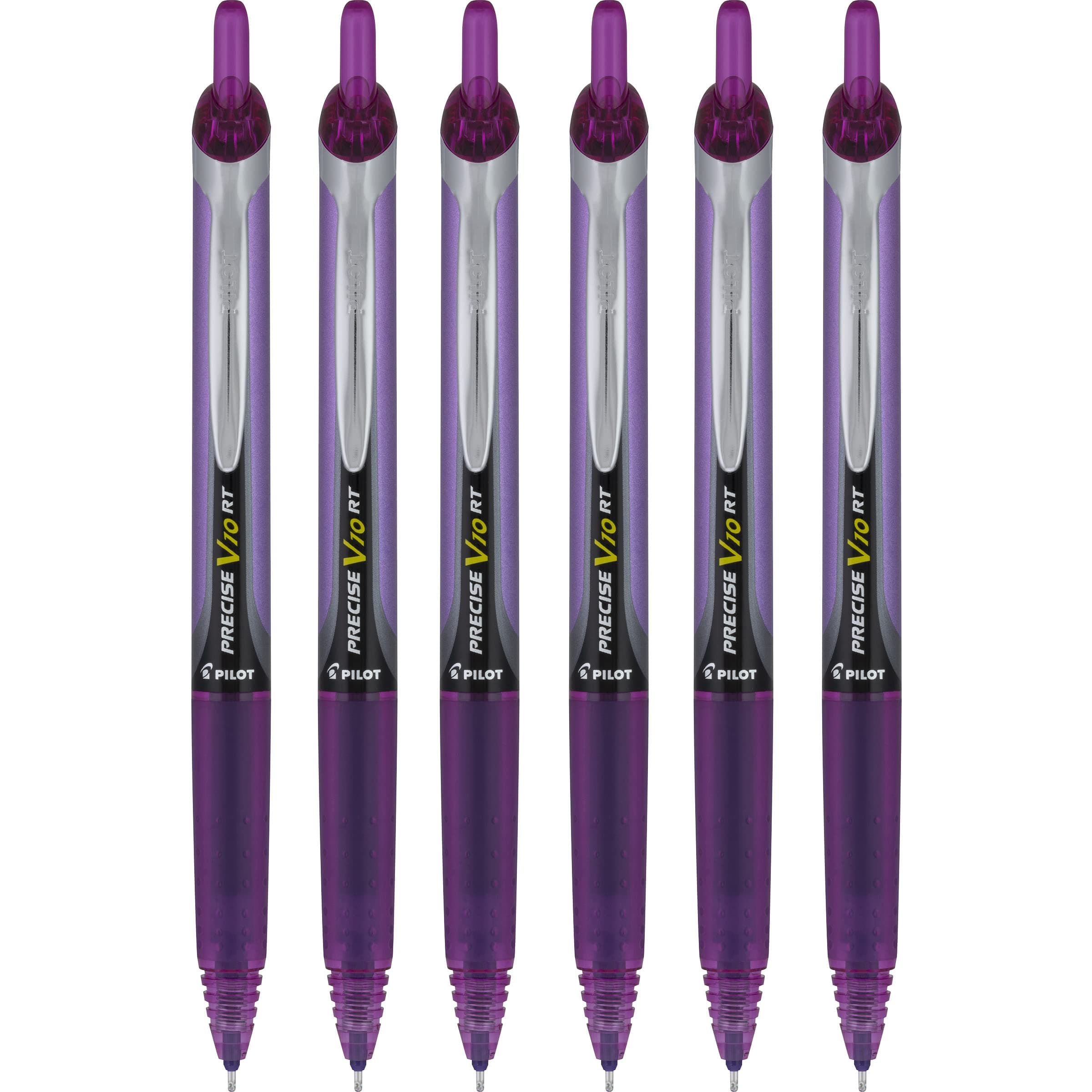 Pilot Precise V10 RT Retractable Liquid Ink Rollerball Pens, Bold Point, 1.0mm, Purple Ink, 6 Count