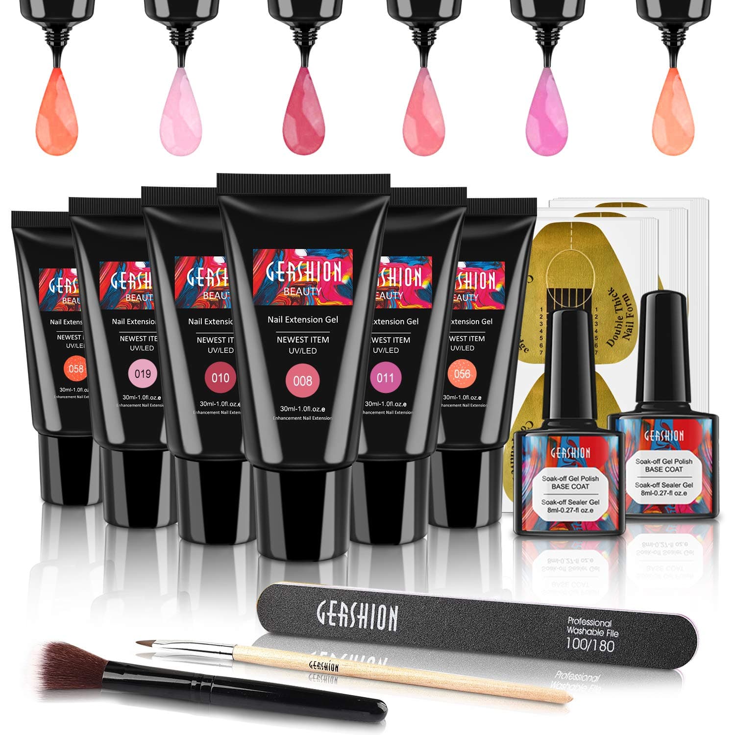 All-in-One Builder Gel Kit, Builder Gel for Nails Extension Set Nail Builder Enhancement Gel Nail Salon Art Manicure Set UV LED Lamp Required S-18