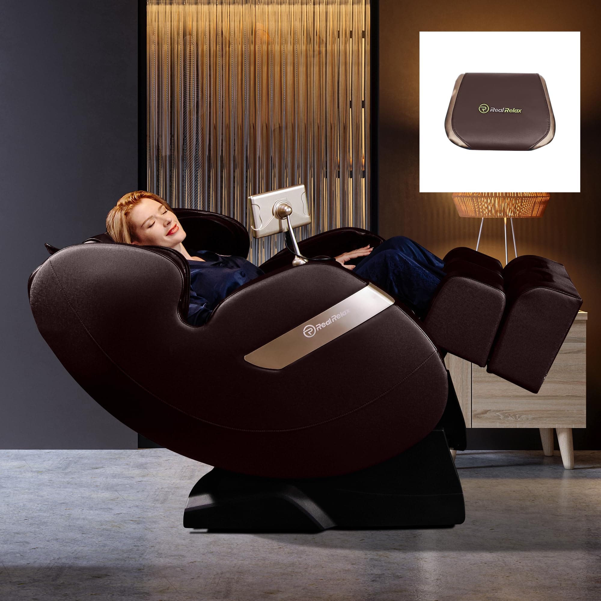 Real Relax2023 Dual Core S Track Full Body Zero Gravity Massage Chair Recliner with App Control, Brown