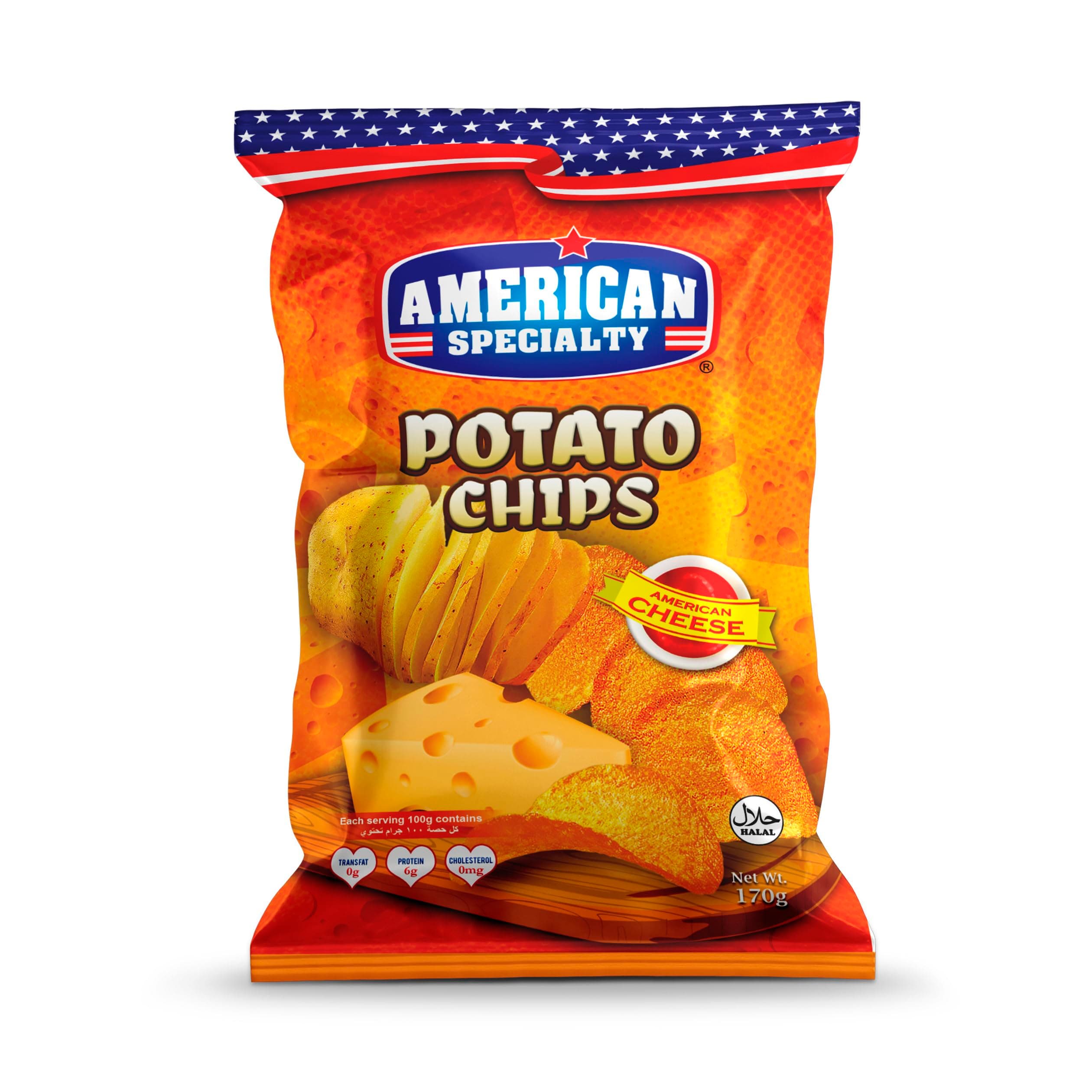 Potato Chips - American Cheese 170g - Zero Cholesterol and Zero Trans Fat - Made From Premium Ingredients