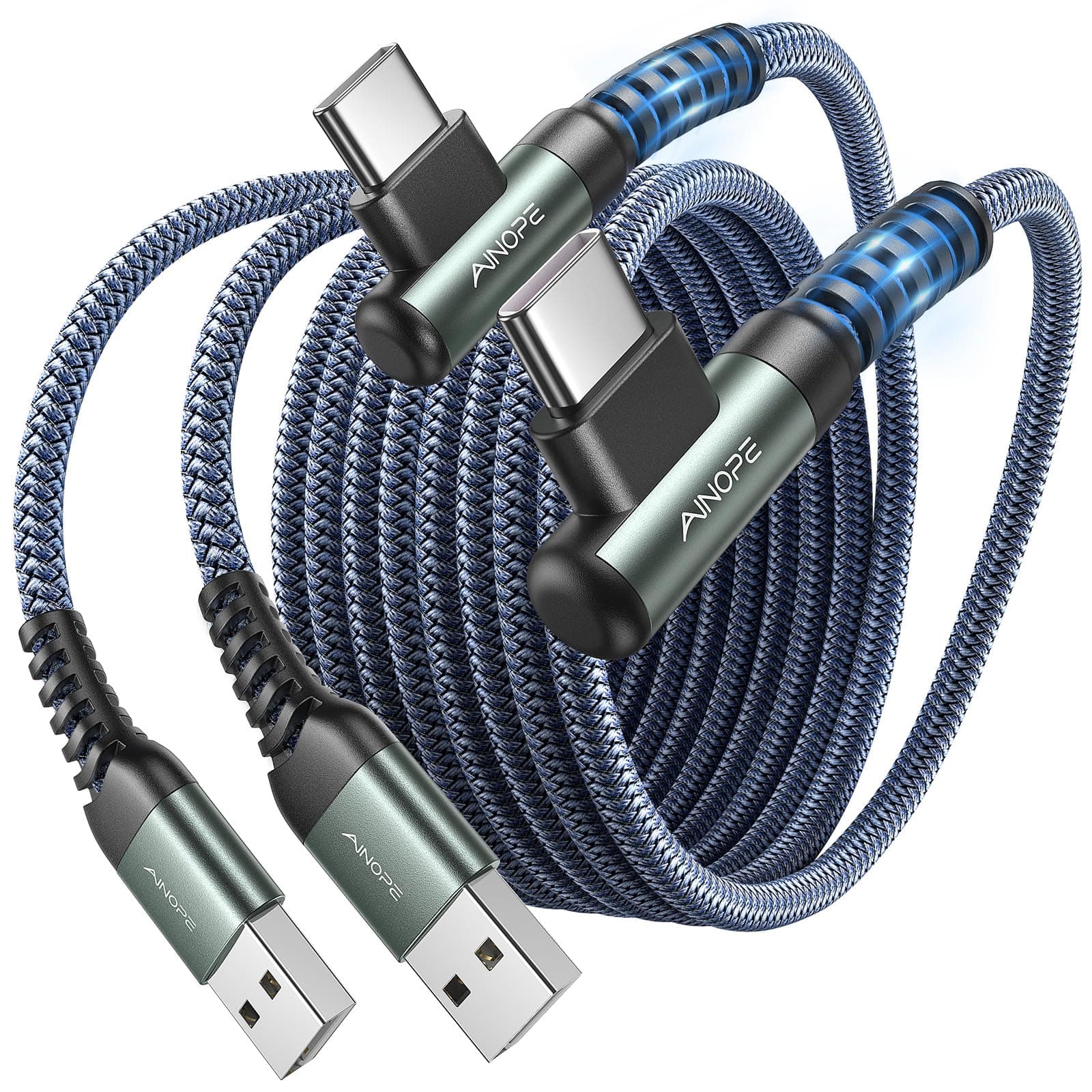 AINOPE USB C Charger Cable - [2Pack 1M+1M] 3.1A Fast Charger Usb C Right Angle Nylon Braided Short Charging Cable, Portable for Office, Car, Compatible with iPhone 17/16, Galaxy S25 Ultra/S24, iPad