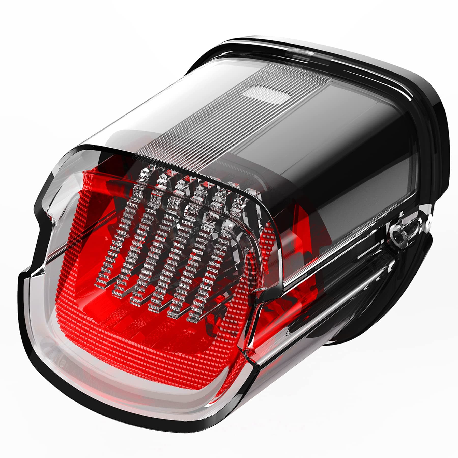 LED Brake Tail Light with 3D Sequential Turn Signals for Motorcycle F1-Style Flashing Blinker Compatible with Sportster Dyna Low Rider Electra Glide Road King Softail (Clear)