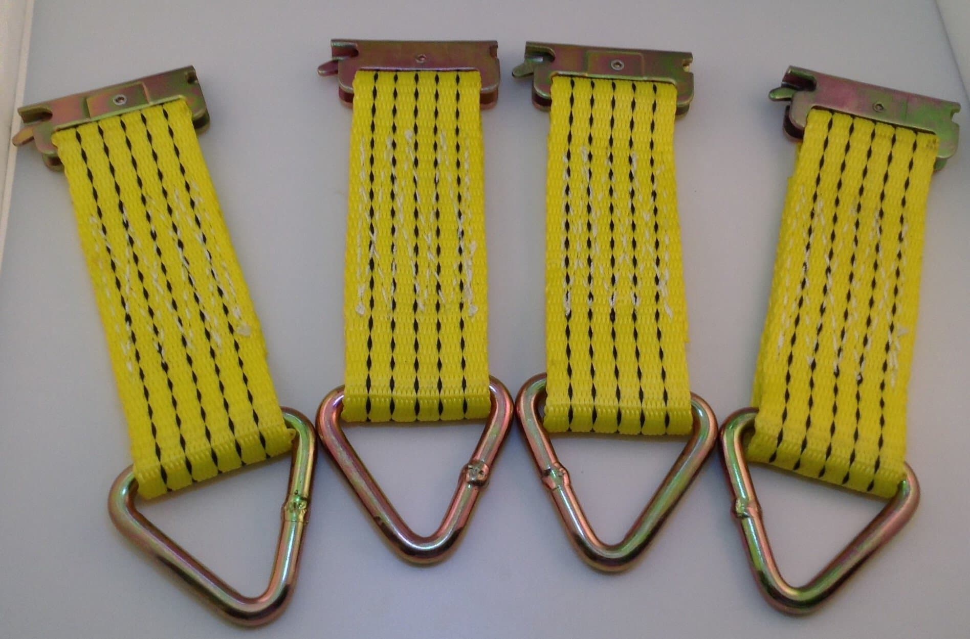Set of 4 E-Track Clip Nylon Tie-Down Straps with D-Ring 2000 lb MBS Color Yellow