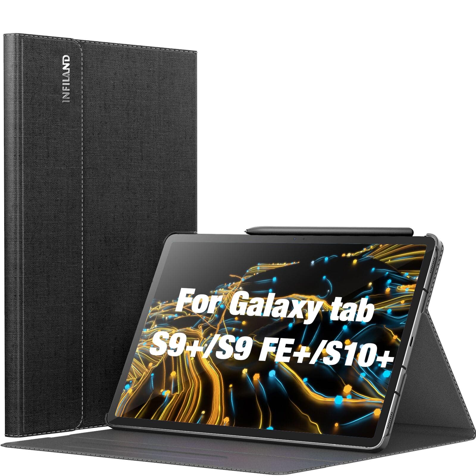 INFILAND Galaxy Tab S10+ Plus/S9 FE+/S9+ Plus Case, Multi-Angle Stand Cover Compatible with Samsung Tab S10+ Plus/S9 FE+/S9+ Plus 12.4-Inch 2024/2023 [Auto Wake/Sleep], Black