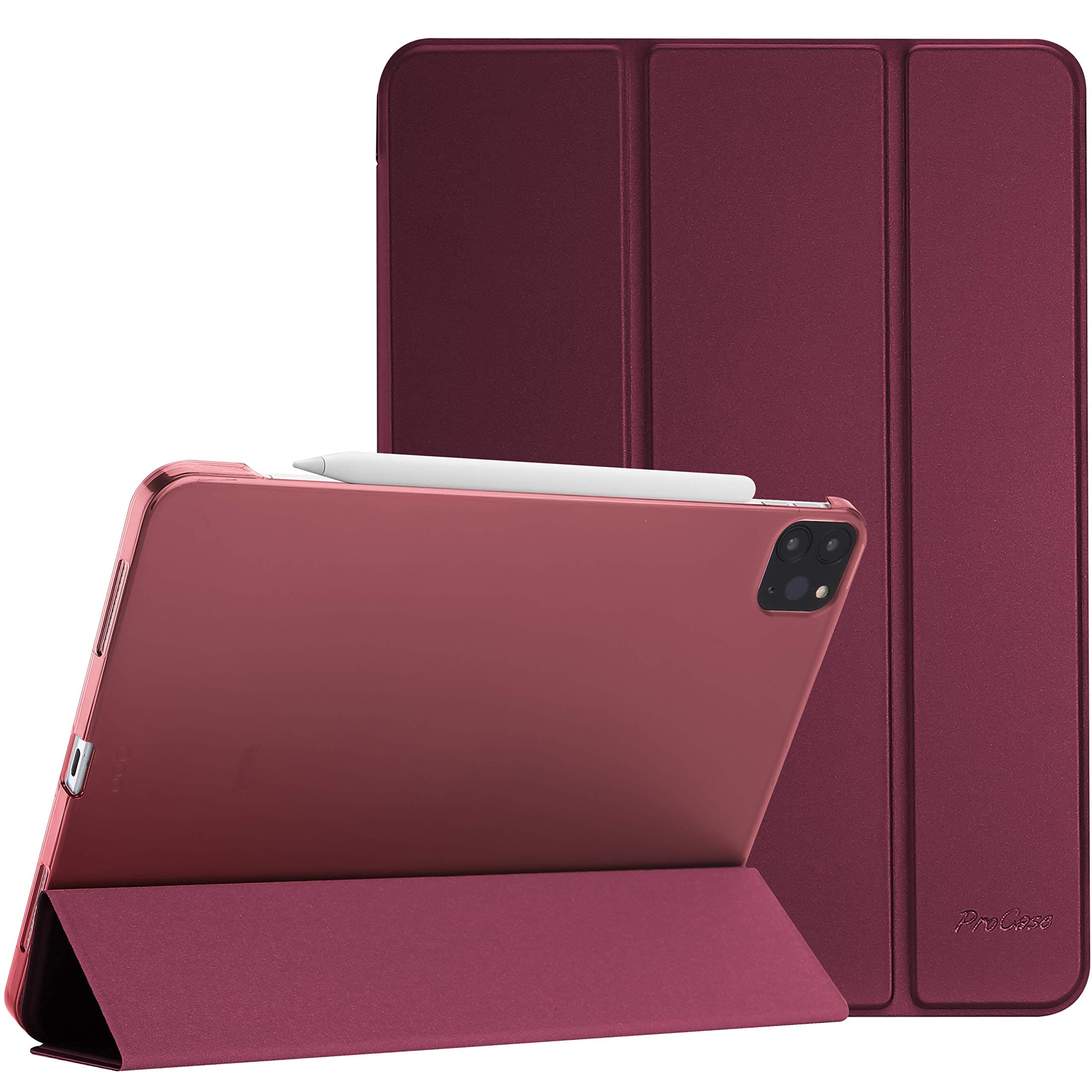 ProCase Smart Case for iPad Air 13 (M3) 2025/ (M2) 2024/ iPad Pro 12.9 Inch 6th/5th/4th/3rd Generation 2022/2021/2020/2018, Slim Stand Hard Back Shell Smart Cover -Wine
