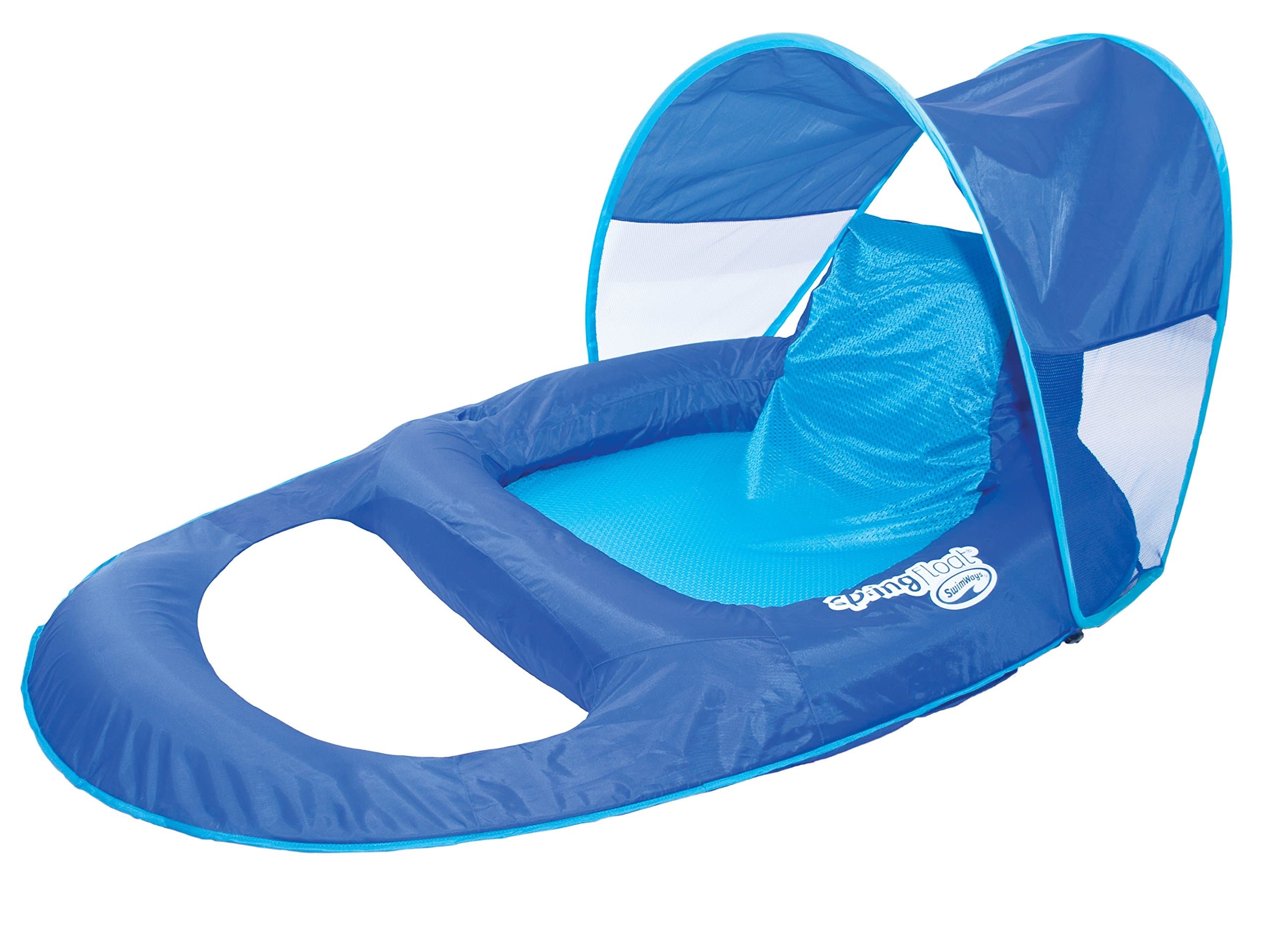 SwimWays Spring Float Recliner with Removable Canopy - Swim Lounger for Pool or Lake, Blue