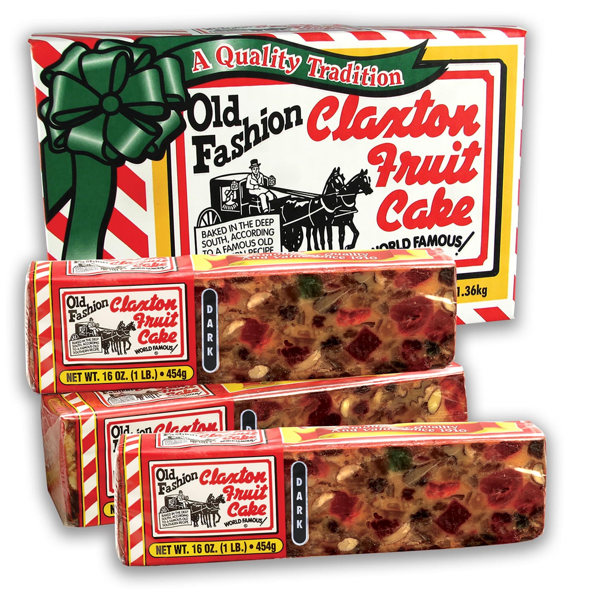 Claxton Fruit Cake – 3-1 Lb. Dark Recipe | Old Fashioned Holiday Fruitcake Packed in our Traditional Claxton Carton | A Holiday Favorite for over 115 years | 3-Pack