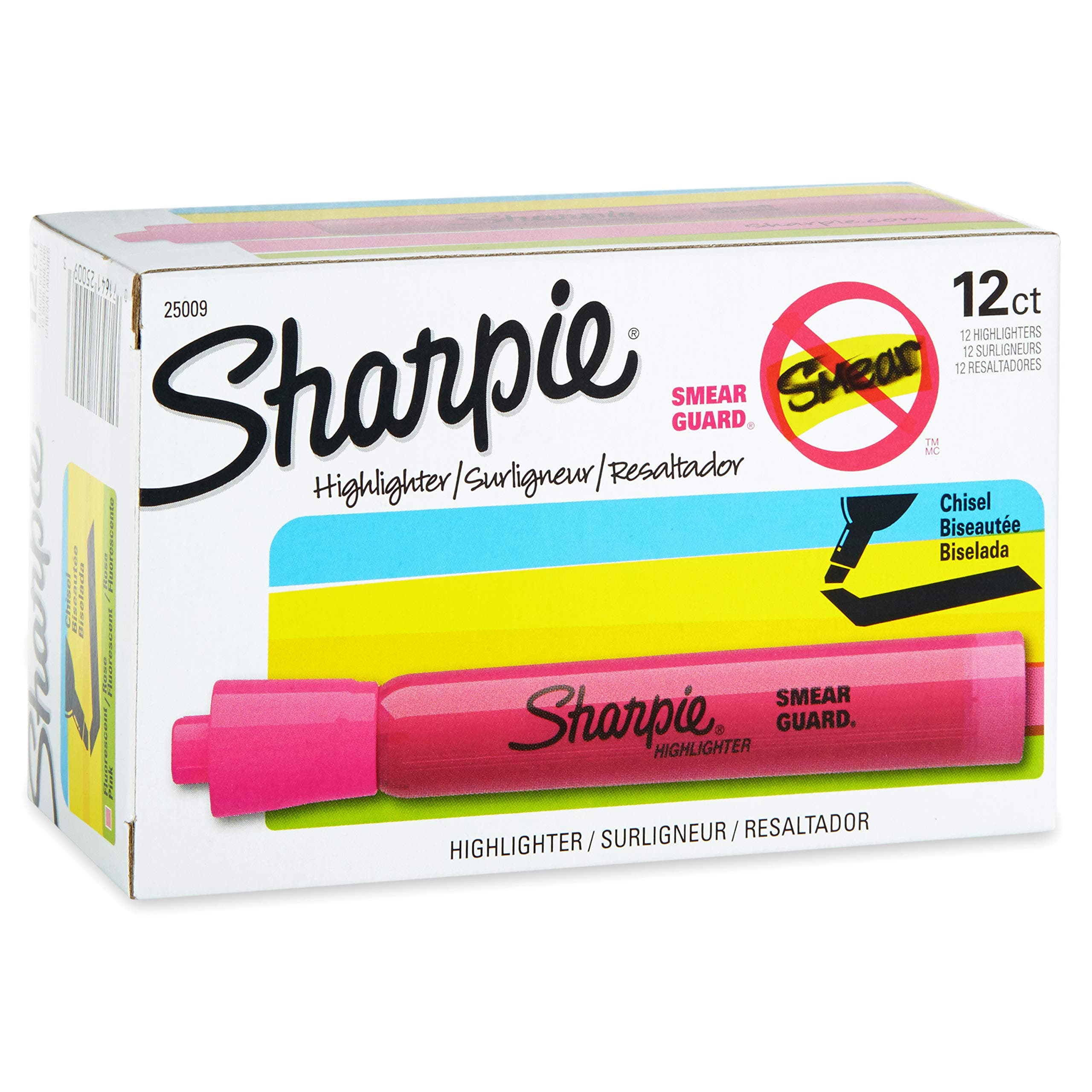 Sharpie Tank Style Highlighters Chisel Tip Fluorescent Pink Box of 12