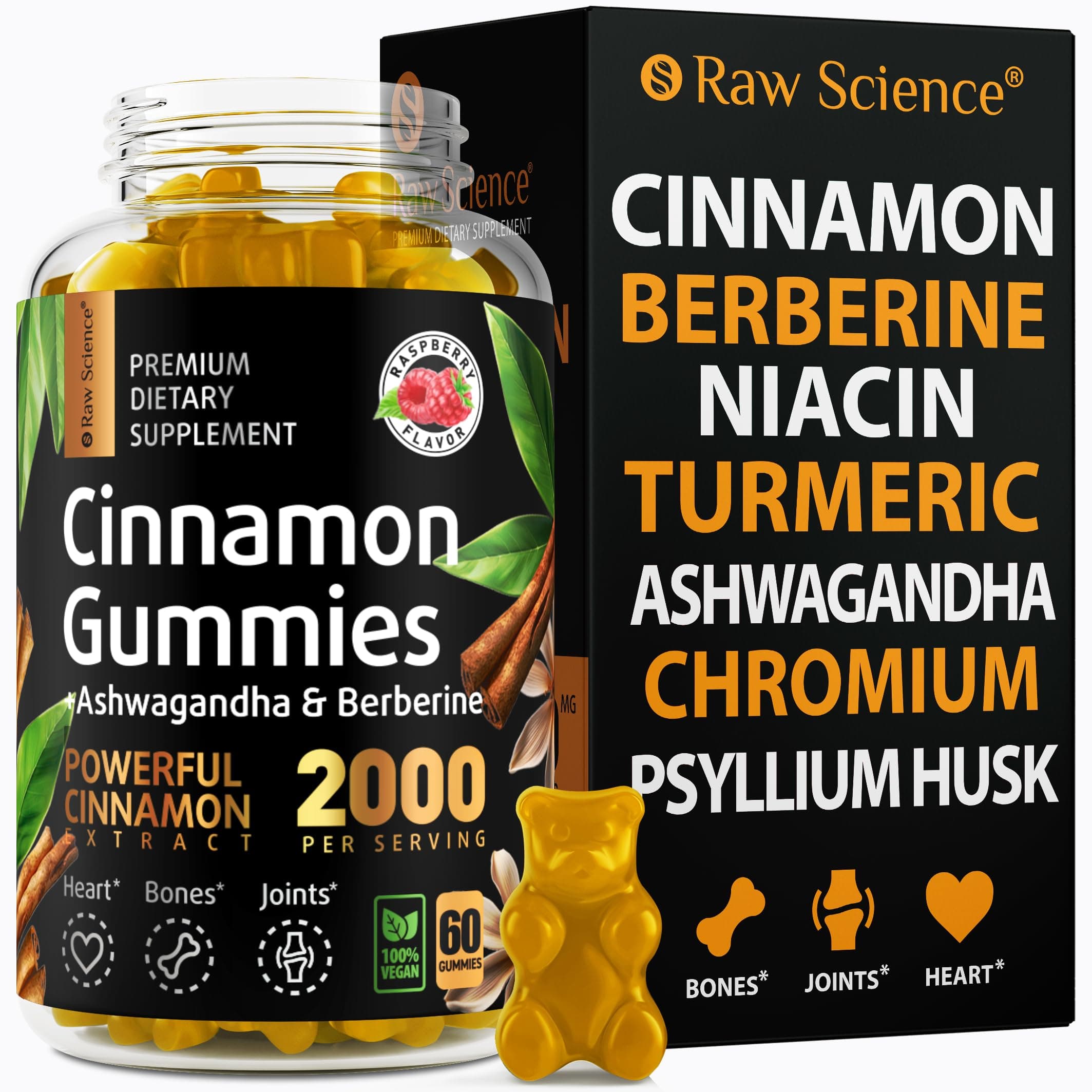 Cinnamon Gummies - Blood Support - Ceylon Cinnamon & Cinnamon Bark 2000MG Blend Supplements, Berberine, Turmeric, Gymnema Sylvestre, Bitter Melon, Psyllium Husk, Chromium - 60 Gummies