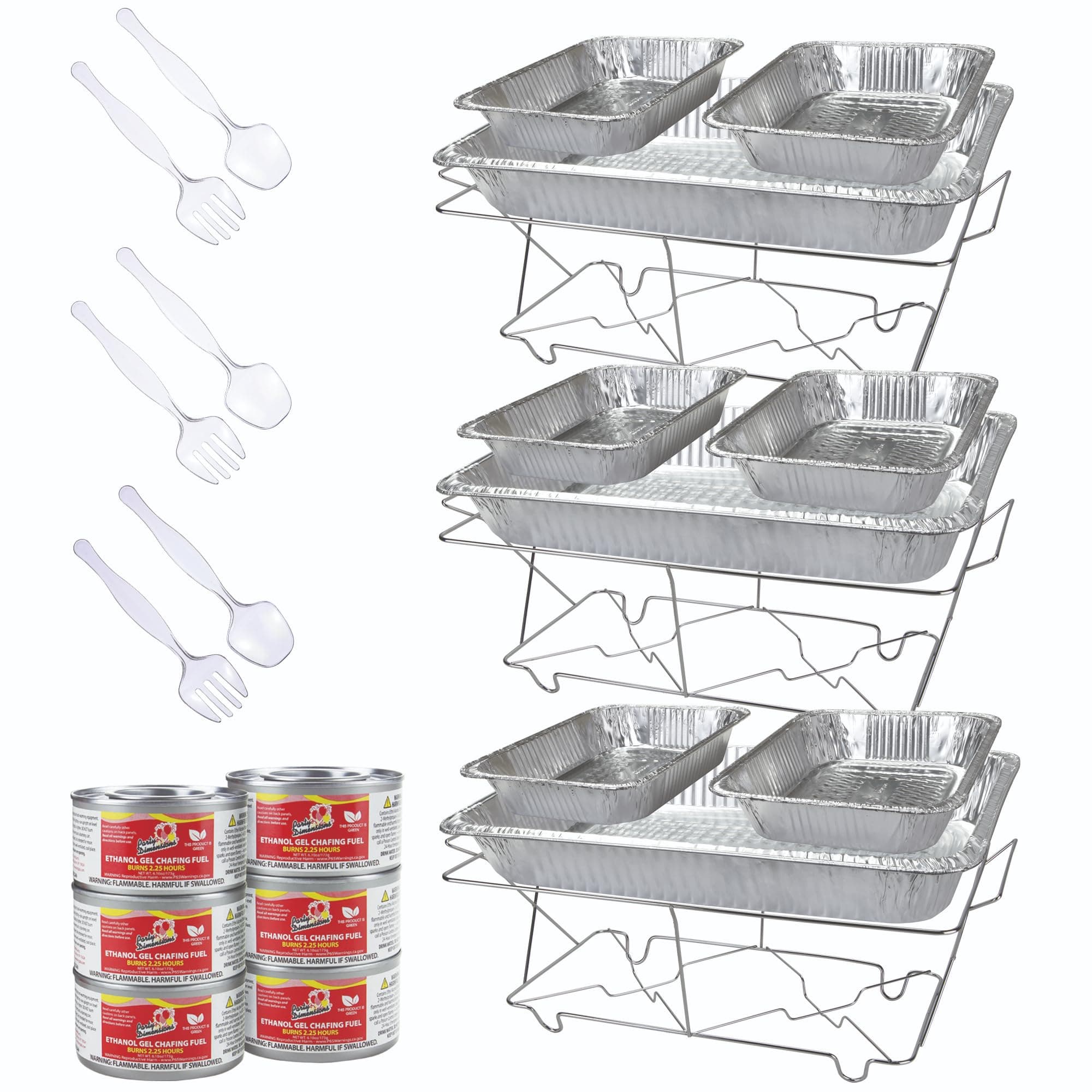 24 Piece Party Serving Kit Includes Chafing Dish Buffet Set and Serving Utensils For All Types Of Parties And Events, 3 complete Disposable Party Sets