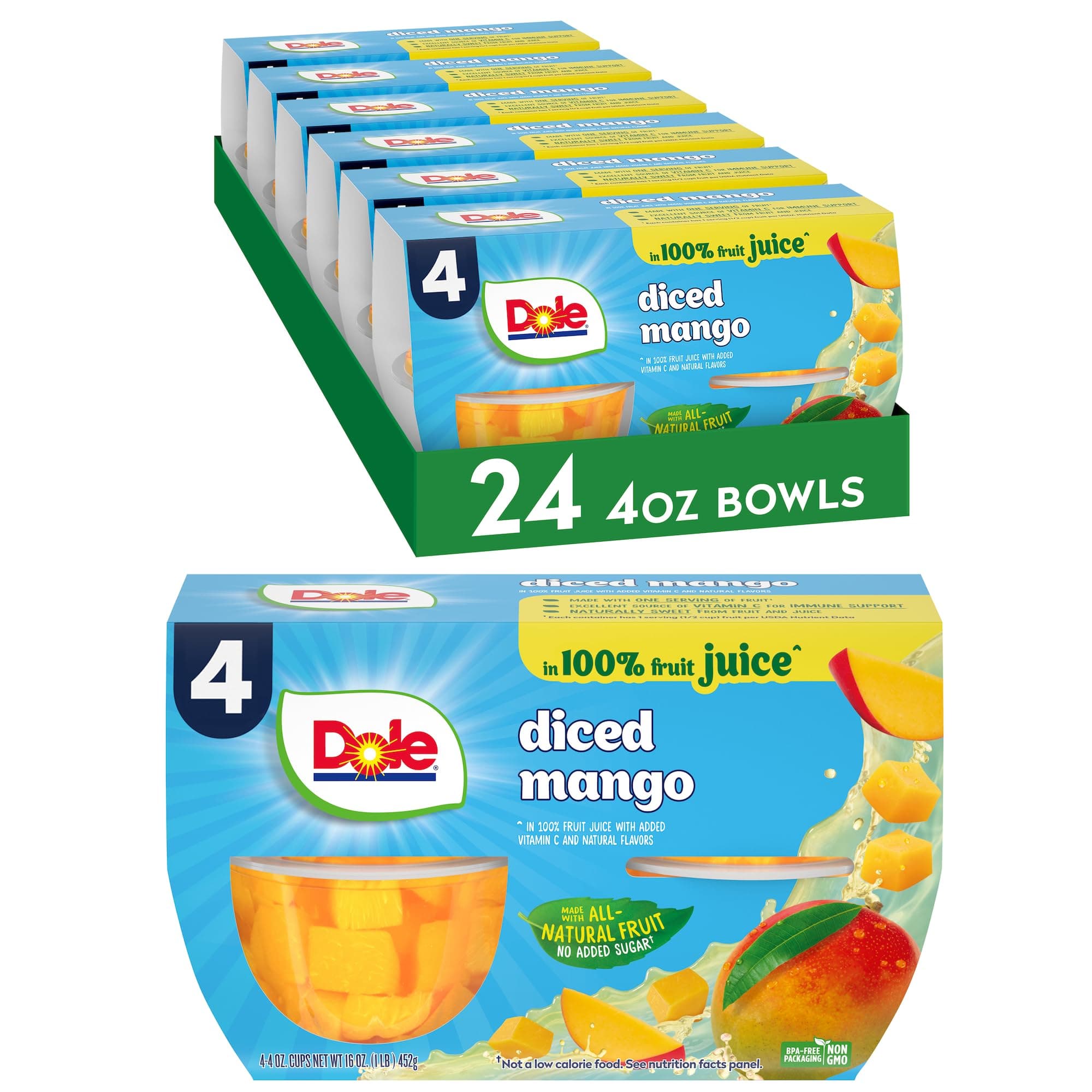 Diced Mango in 100% Fruit Juice - Dole Fruit Bowls - 4 oz Bowls - 24 Pack