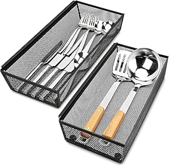 Smgmg Silverware Drawer Organizer, Silverware Organizer for Drawer, 2 Pack 14.7" X 6.1" X 2" Utensil Organizer for Kitchen Drawers, Kitchen Drawer Organizer for Large Utensils with Interlocking Arm